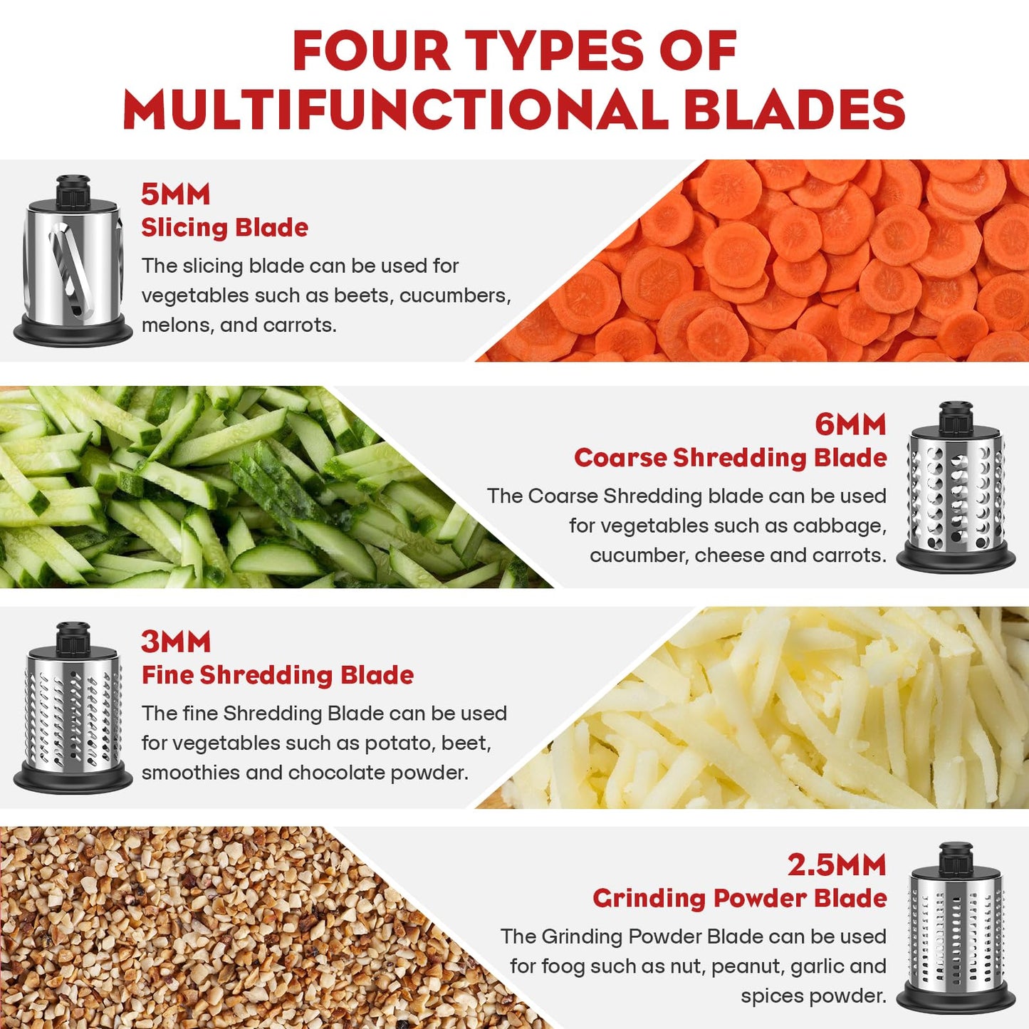 Stainless Steel Slicer Shredder Attachment for Kitchenaid Stnad Mixer, Cheese Grater Attachment for KitchenAid - 4 Blades Salad Maker with Grinding Powder Function by FGREEBLE
