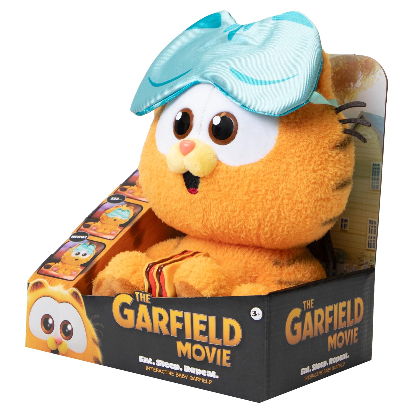 Animagic Baby Garfield Eat Sleep and Repeat 10'' (25cm) Plush | Includes Lasagna and Sleep Mask | Great for Garfield Fans | Ages 3+