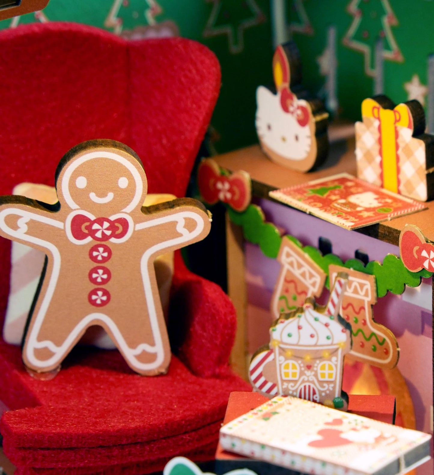 Hello Kitty Gingerbread House Kit – Wooden Holiday 3D Puzzle. DIY Christmas Craft Set, Winter Home Decor Holiday Display, Christmas Decoration and 3D Model for Ages 14 and Up