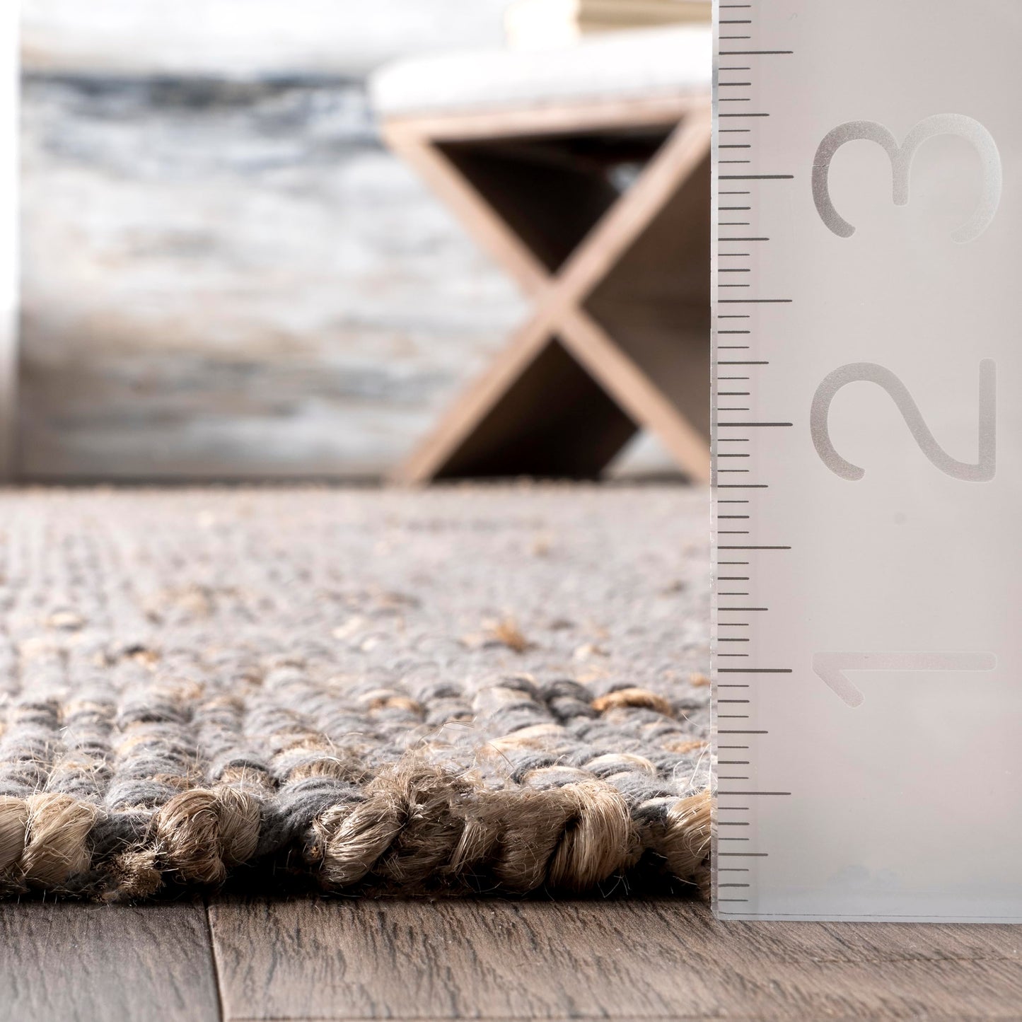 Nuloom Elfriede Handmade, Grey/Ivory, 2'6" x 6', Jute & Cotton, Textured and Earthy, High Traffic, Stain Resistant, Easy Clean, Durable Area Rug for Bedroom, Living Room, Dining, Entryway