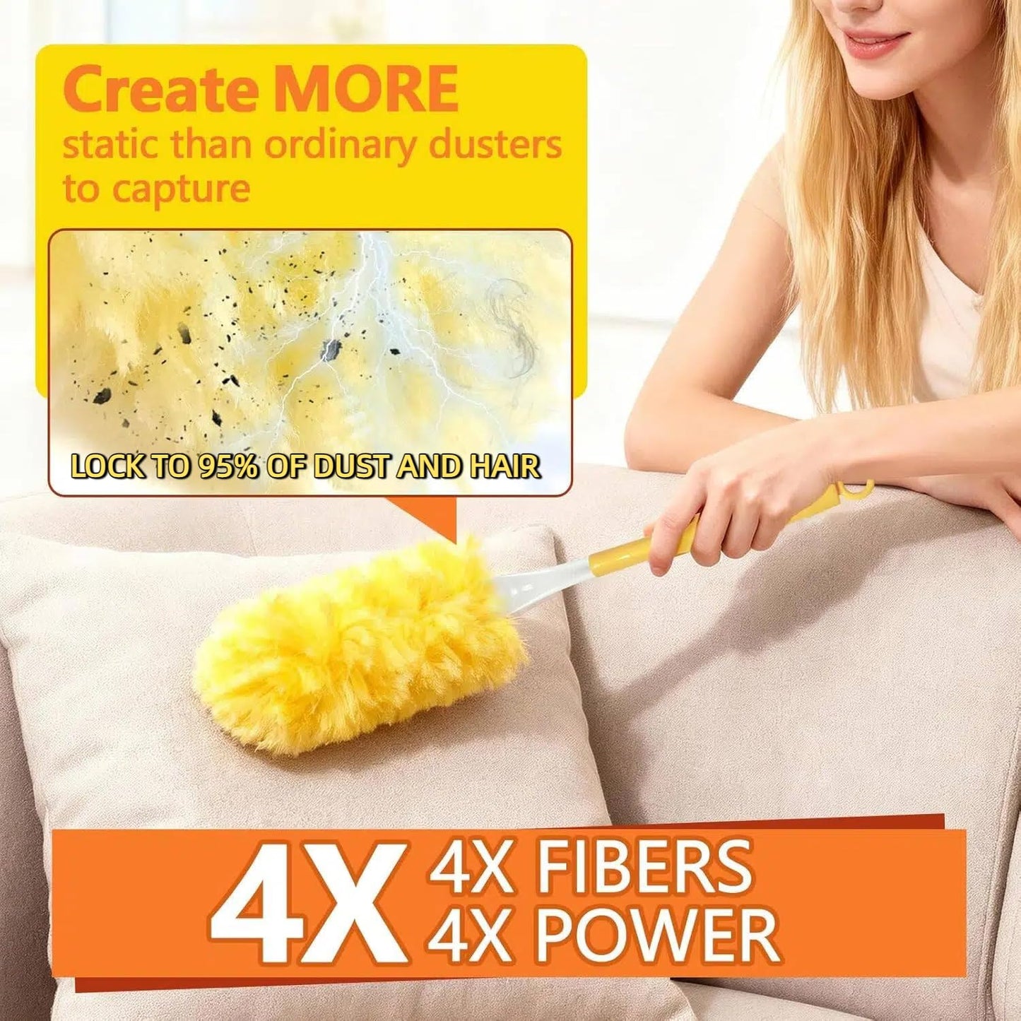 EKACO Heavy Duty Duster Refills for Swiffer Duster (60 Count) | 360° Unscented Disposable Multisurface Dusters with 1 Handle- for Home, Blinds, Fans & Corners, Yellow