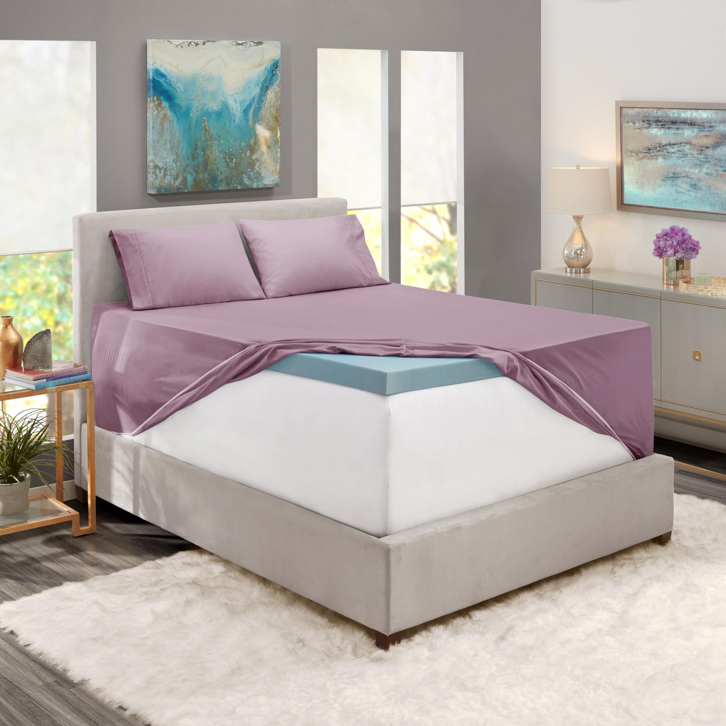 Hearth & Harbor Extra Deep Pocket Sheet Sets, Luxury Soft 6 Piece Bed Sheet Set Fits Mattress 18-24 Inches - King, Dusty Purple