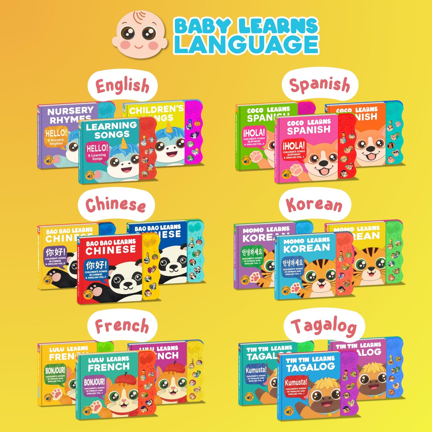 Lulu Learns French Vol. 3: Musical Baby Book in French, Bilingual Baby Book for Toddlers 1-3, Kids, Girls & Boys, Interactive French Toy for Babies & Children