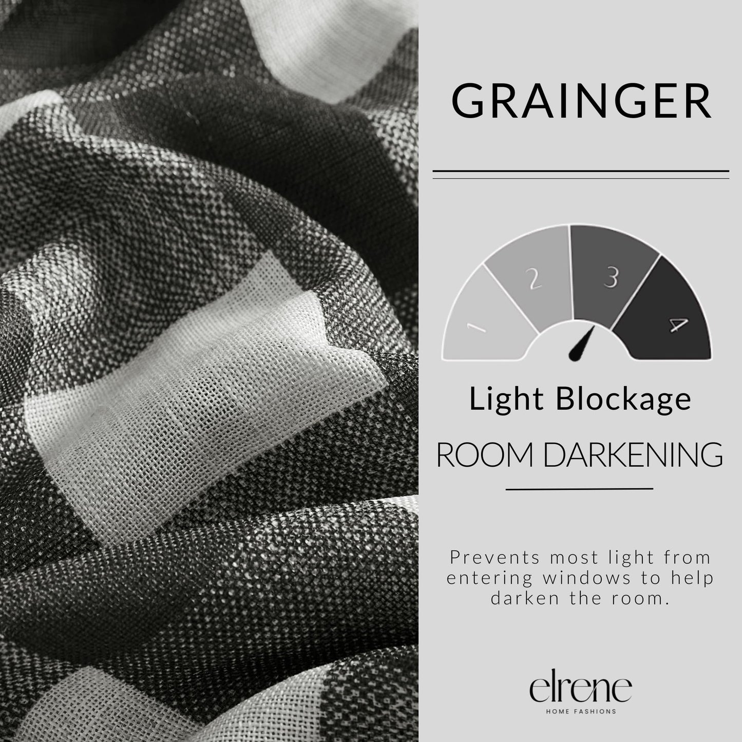 Elrene Home Fashions Farmhouse Living Grainger Buffalo-Check Blackout Window Curtain, Living Room and Bedroom Drape with Rod Pocket Tabs, 52" x 95", Black, 1 Panel