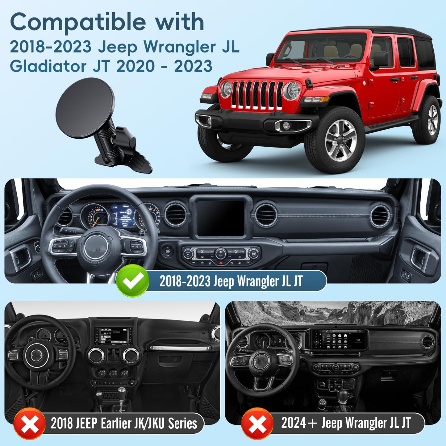 Upgraded Vent Magnetic Phone Mount for Jeep Wrangler JL 2018-2023,Gladiator JT 2020-2023 Air Vent Mounting Cell Phone Cradles 360° Rotation 20x Super Strong Magnet Phone Holder Fit for All Smartphone