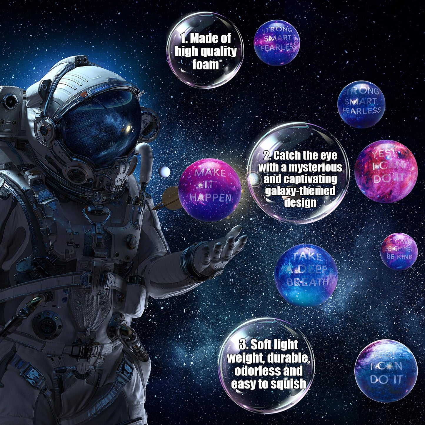 Libima 120 Pcs Galaxy Stress Balls Bulk 2 Inches Outer Space Foam Stress Balls for Squeeze Fidget Birthday Astronaut Party Favors School Class Reward Carnival Gift (Galaxy B)