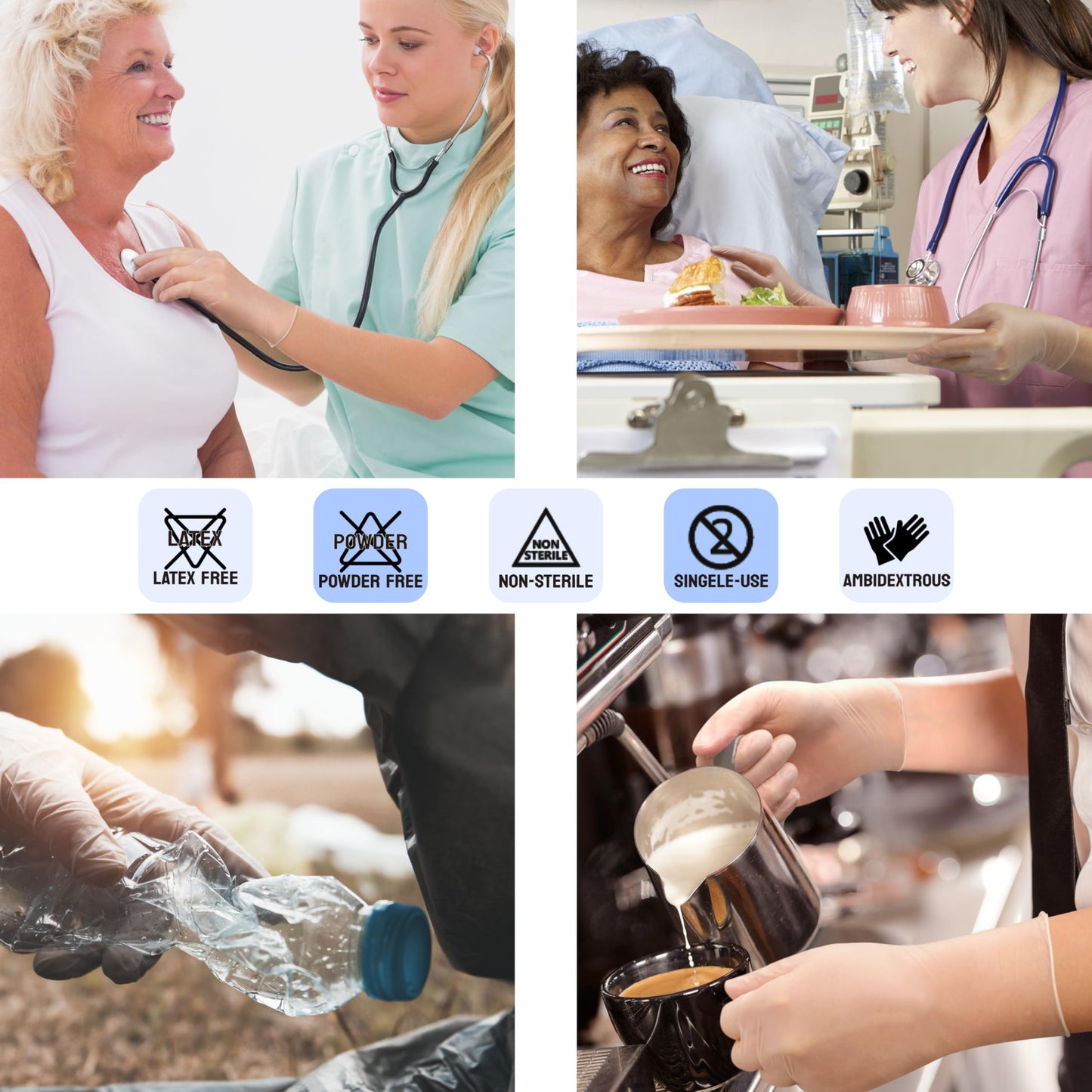 Safe Health Vinyl Exam Disposable Gloves, Latex Free, Powder Free, Clear, Case of 1000, Medium, 3.5 mil, Medical Grade, Nursing, Office, Kitchen, Pet Care, Cleaning, Housework,Food Service