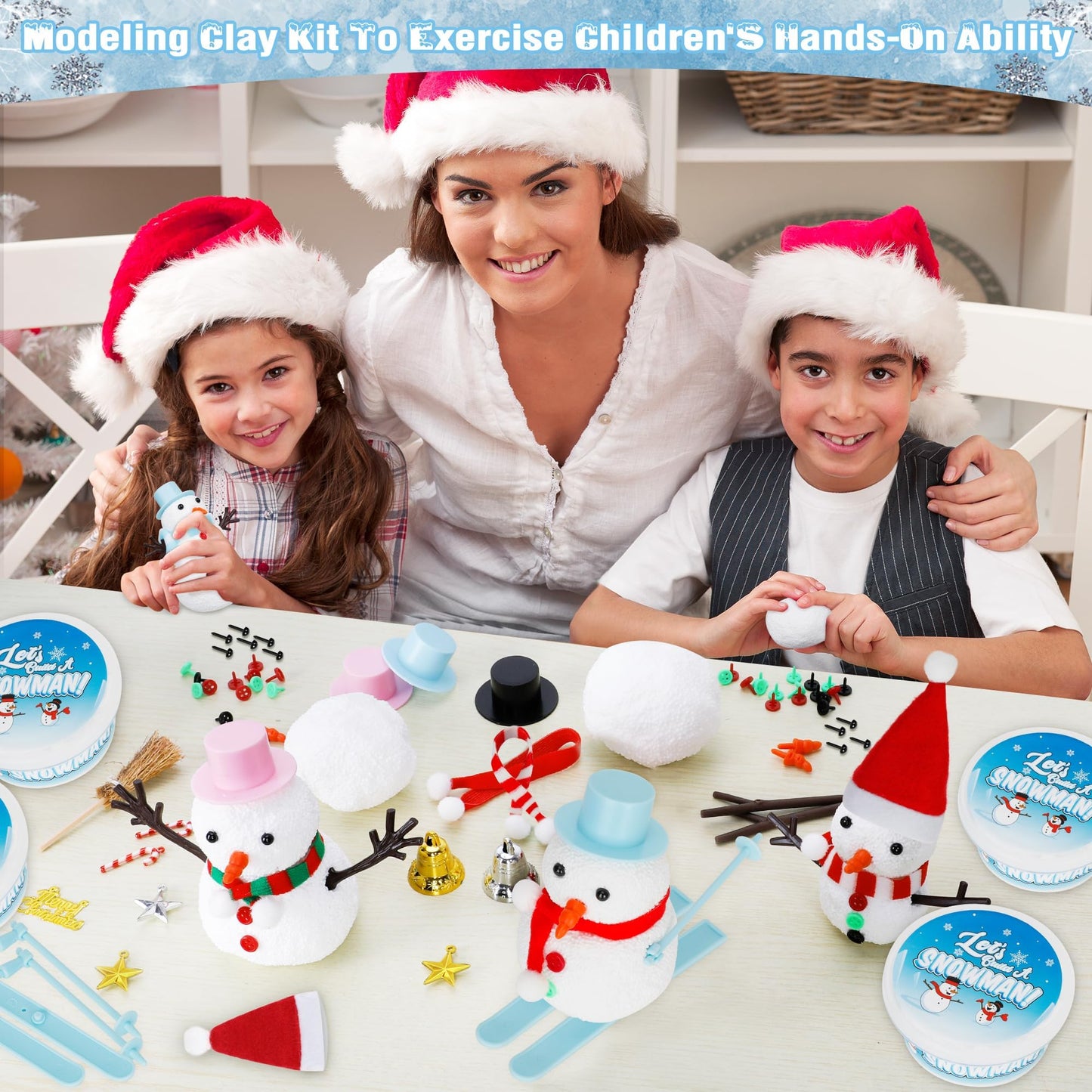 24 Pack Build a Snowman Kit, Christmas DIY Snowman Crafts for Kids Bulk, Snowman Kit Winter Decorations Indoor, Creative Kids Air Dry Clay Modeling Crafts Kit for Christmas Kids Gifts Favor Supplies
