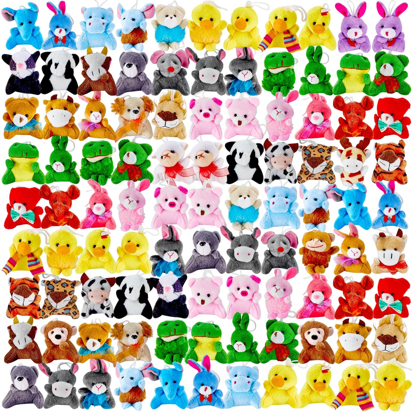 Ribyonten 120 Pack Mini Animal Plush Toy Set,Stuffed Animal Party Favors,Keychain Decoration,Christmas Party Favors,Easter Egg Stuffer,Valentine Exchange Toy,Carnival Prize