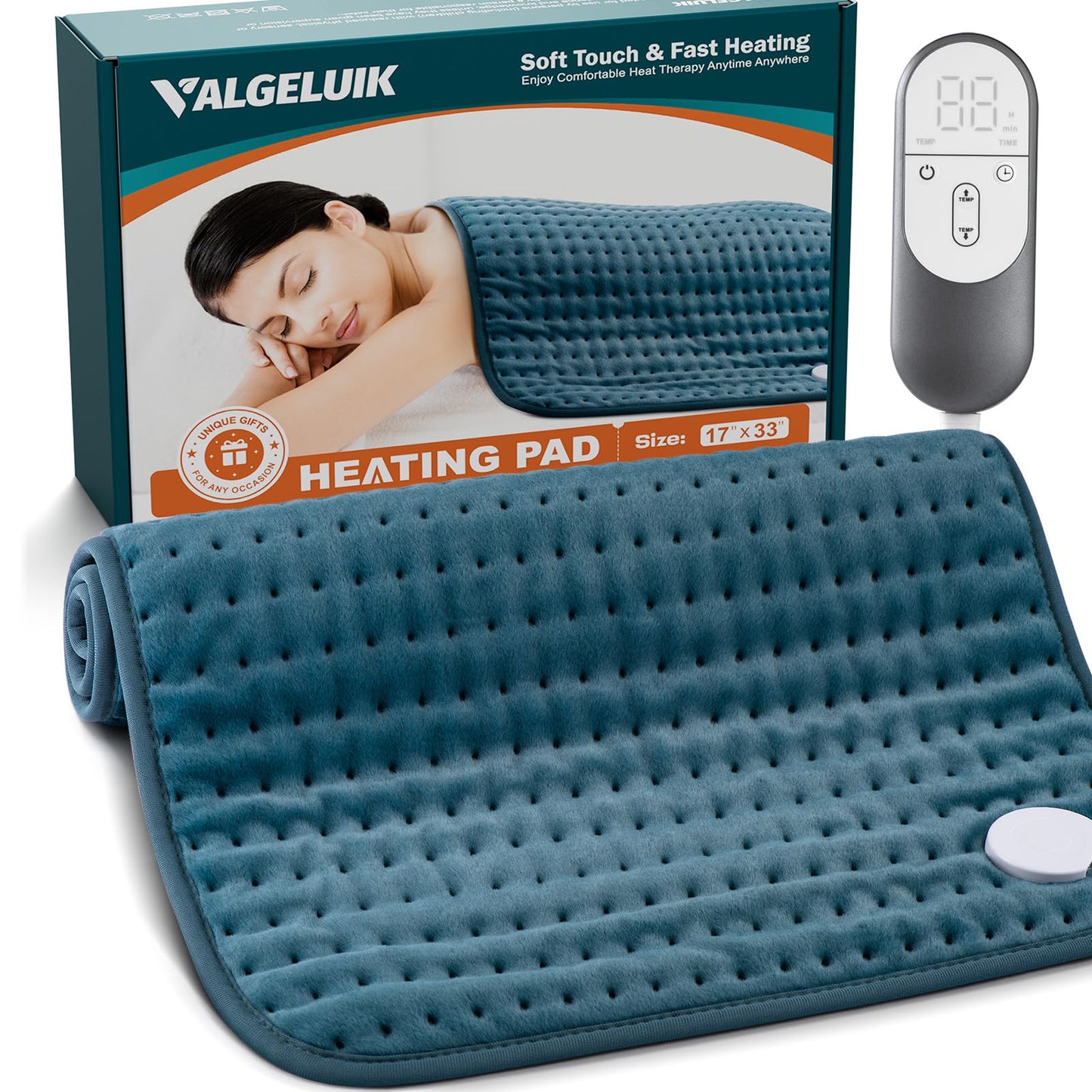 VALGELUIK 17x33 Heating Pad for Pain Relief | Ultra-Soft Microplush Fabric | 6 Adjustable Heat Settings (Moist & Dry) | Safe 2-Hour Auto Shut-Off | Perfect for Back, Neck, Shoulders | Great Gift Idea