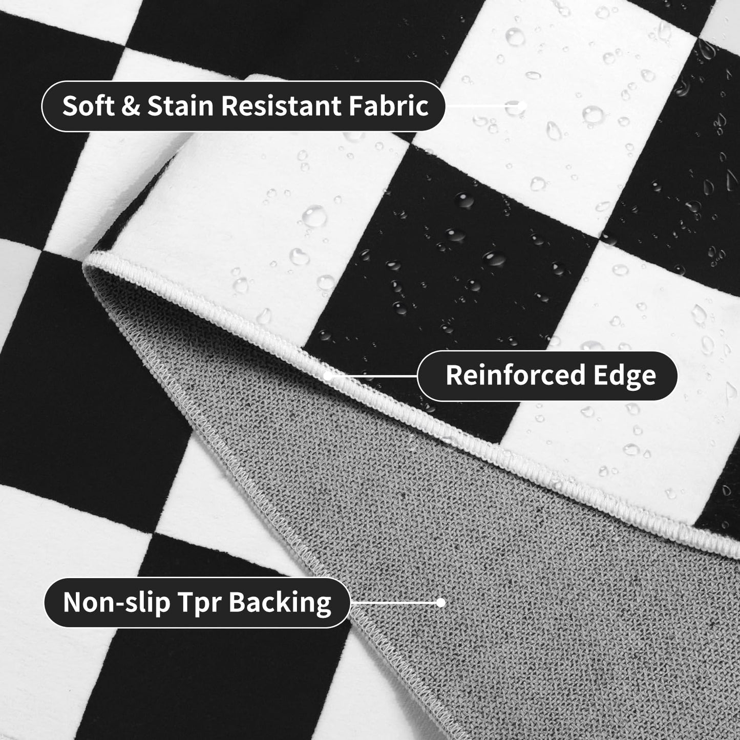 Terrug Black and White Checkered Rug for Living Room,6x9 Area Rugs Washable with Non Slip for Bedroom,Soft Low Pile Stain Resistance Retro Carpet for Dorm Kids Room