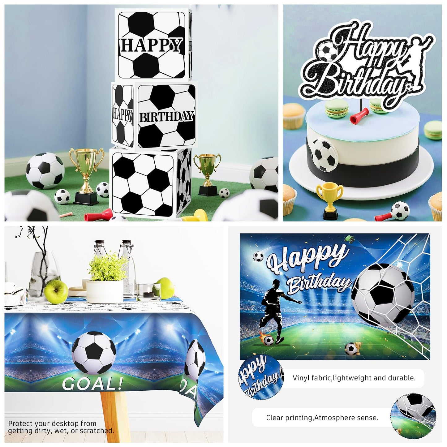 Soccer Birthday Party Decorations, All-in-1 Supplies Pack, Includes Plates and Napkins, Backdrop, Tablecloth, Balloon Kit for Blue Soccer Theme Party Decorations