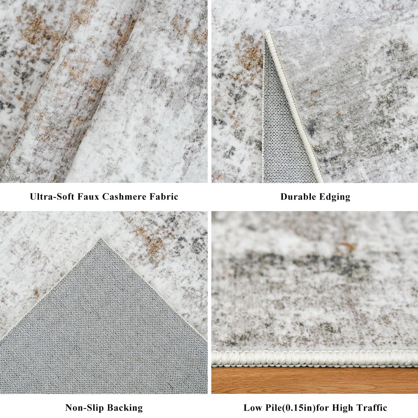 3x10 Ft Long Hallway Runner Rug - Non-Slip Washable Kitchen Runner Rug with Rubber Backing | Modern Abstract Wide Floor Carpet Runner for Indoor Entryway, Bedroom, Living Room, Beige/Grey/Brown
