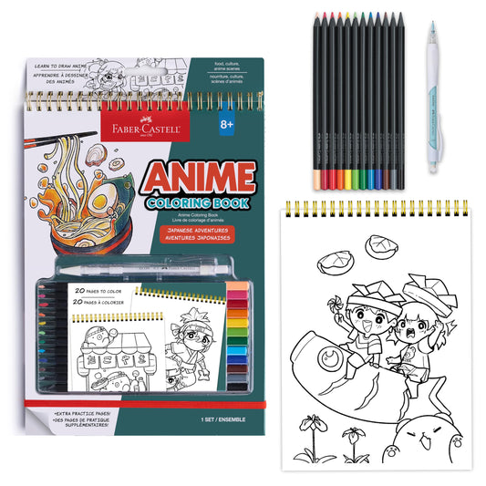 Faber-Castell Anime Drawing Kit: Japanese Adventures Edition | Step-by-Step Instruction Book with 20 Practice Pages, Color Pencil Set & Drawing Supplies for Kids, Beginners & Anime Fans (1 Book)