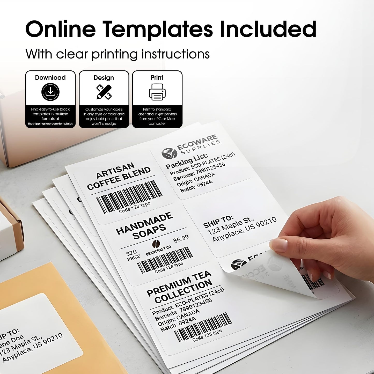 4" X 3.33" Matte White Printable Shipping Labels (250 Sheets, 1500 Stickers) Address and Mailing Labels for Laser & Inkjet Printers - Spartan Industrial Template R015