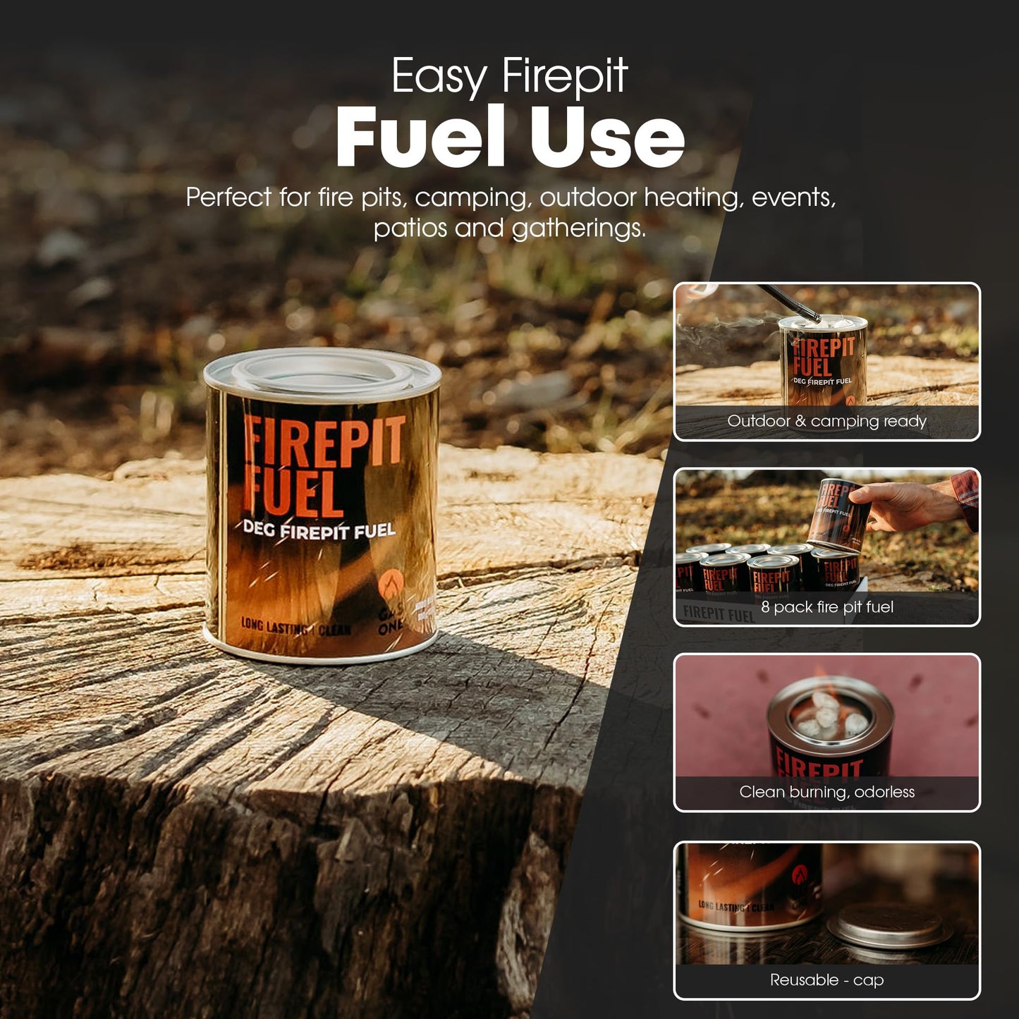 GasOne 8-Pack Firepit Fuel – Safe Wick Fuel for Fire Pit – Portable Fire Pit with 3 Hours Burn Time per Canister - Ideal for Entertaining, Ambiance