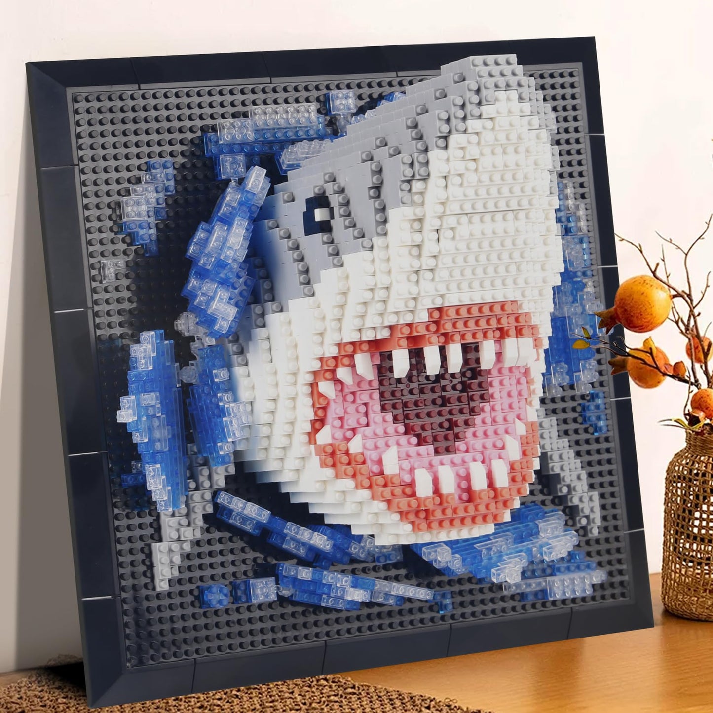 1800PCS Animal Shark 3D Wall Art Micro Mini Building Blocks Set not Compatible with Lego Size,Unique Home or Table Decor Painting with Specialized Tweezers,Present DIY Shark Toy Gift for 14+