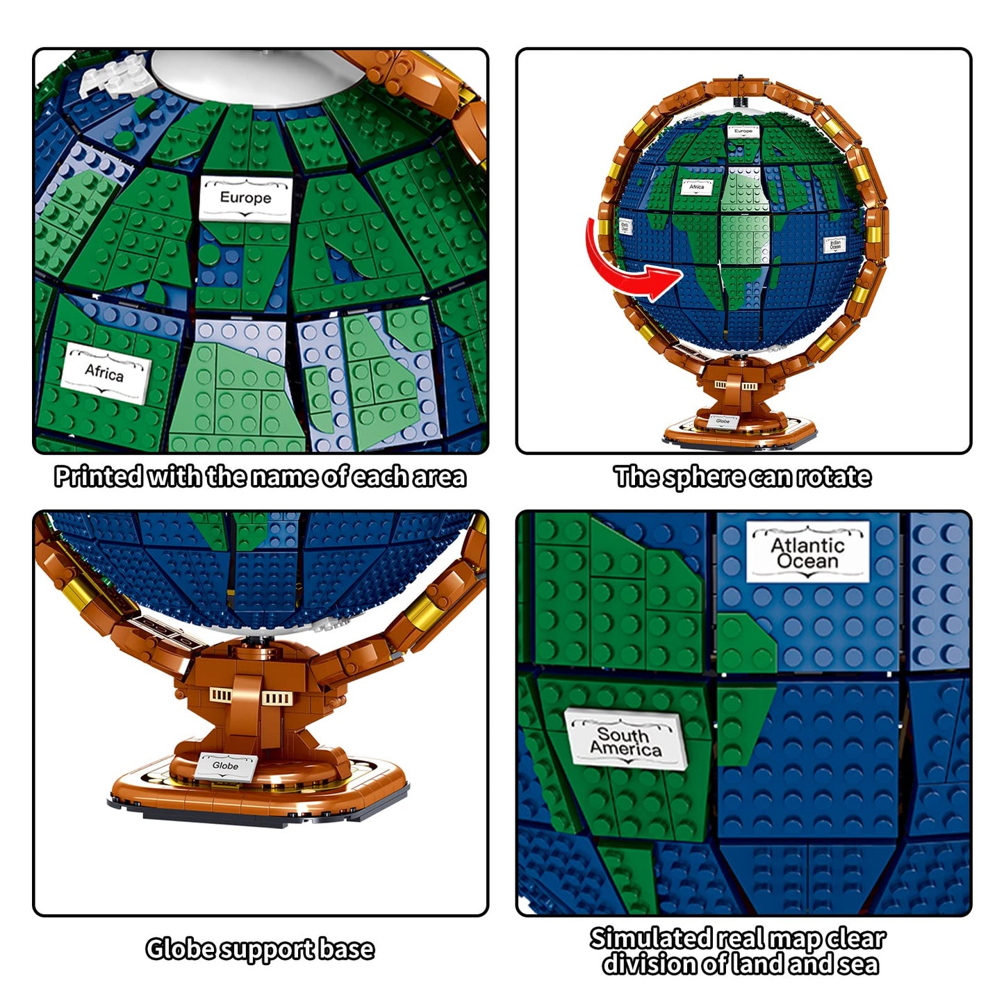 Ideas The Globe Mini Building Set for Adults,2514 Pcs Build Home Decor World map Spinning Globe Gifts for who Love Travel and Geography
