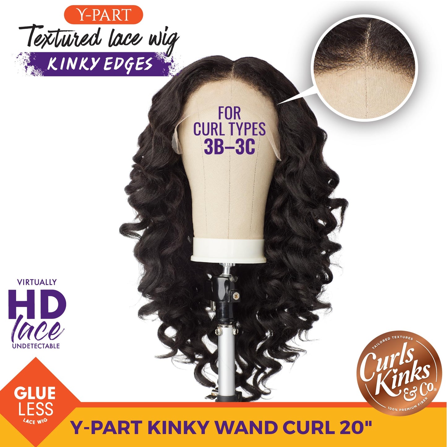 Sensationnel Curls kinksandco kinkyedges wig - kinky wand curl 20 inch y part lace natural kinkytexture edged hairline for natural 3c to 4c hair textures (2 DARKBROWN)