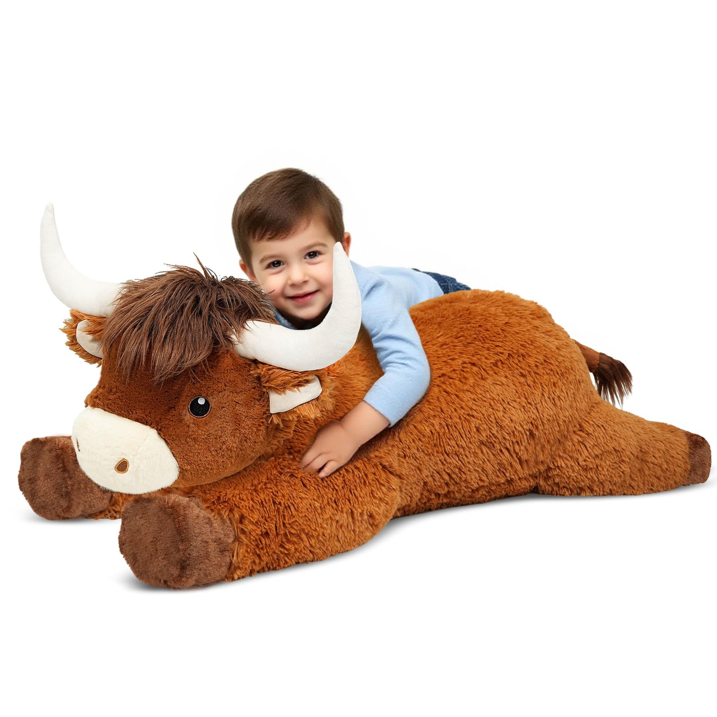 39 Inch Giant Highland Cow Stuffed Animal, Big Cattle Plushie Toy for Kids & Adults, Fluffy Large Size Stuffed Cow Hugging Pillow Gifts for Birthday Christmas