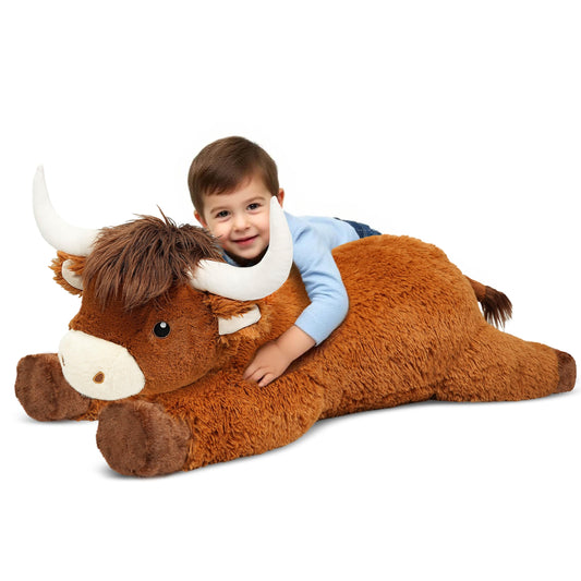 39 Inch Giant Highland Cow Stuffed Animal, Big Cattle Plushie Toy for Kids & Adults, Fluffy Large Size Stuffed Cow Hugging Pillow Gifts for Birthday Christmas
