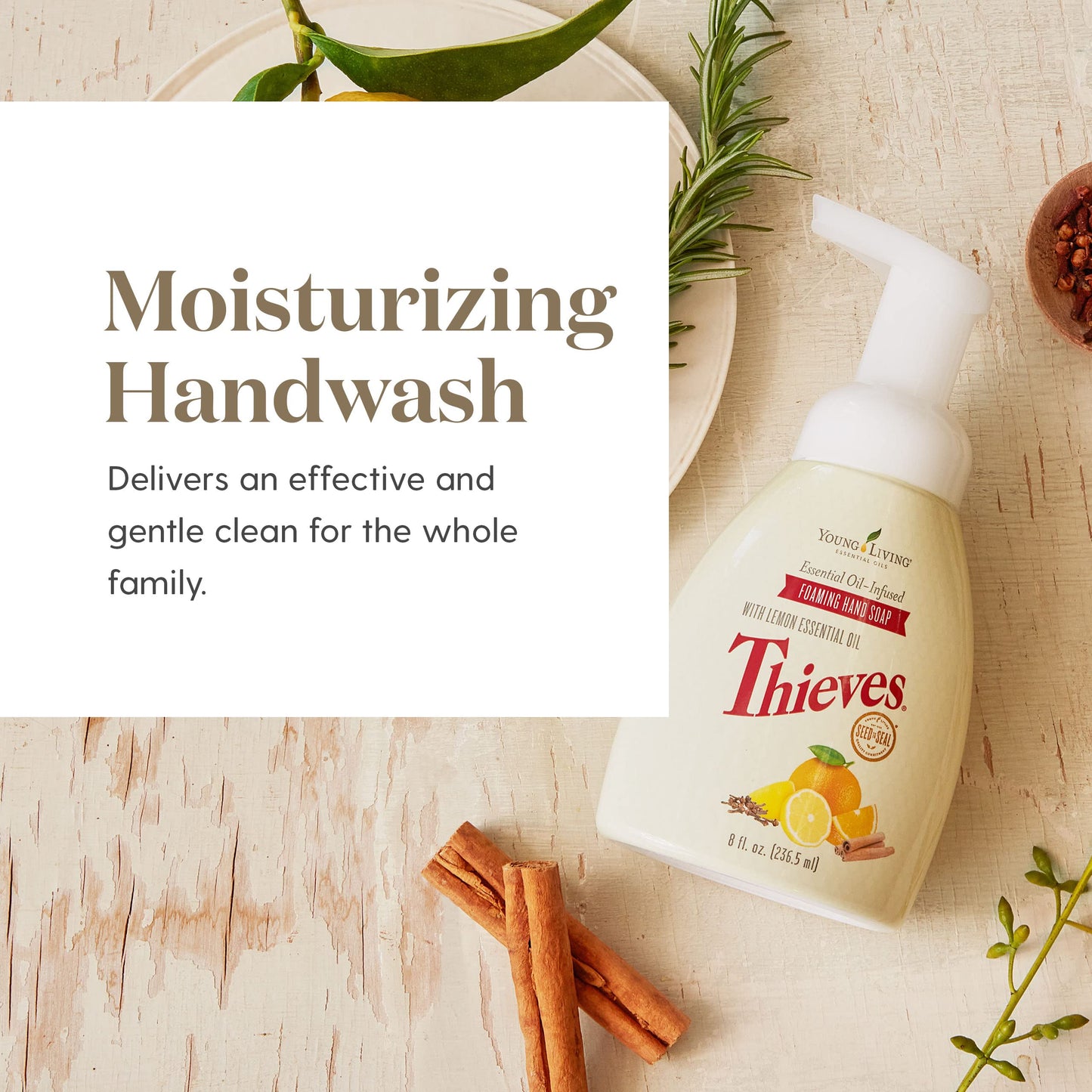 Thieves Foaming Hand Soap 8 fl oz. 2 pk by Young Living Essential Oils - Gentle Cleansing , Refreshing Aroma , Powerful Moisturizers for Dry Skin , Hygienic Hands , Anti-bacteria