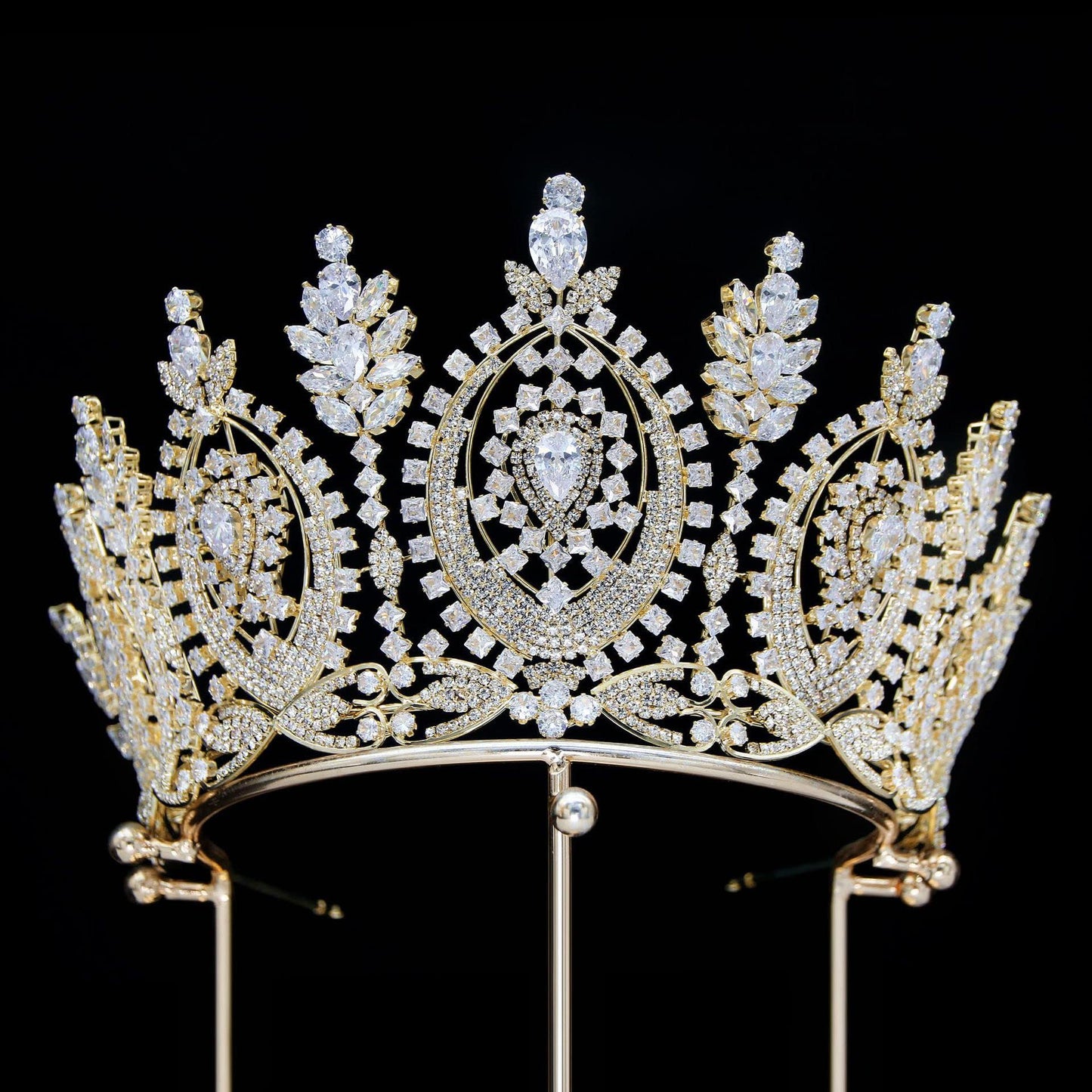 Big Crown for Women Cubic Zirconia Gold Bride Tiara for Wedding Prom Quince Pageant Sweet 16 Birthday Tiaras Tall Crystal Headband