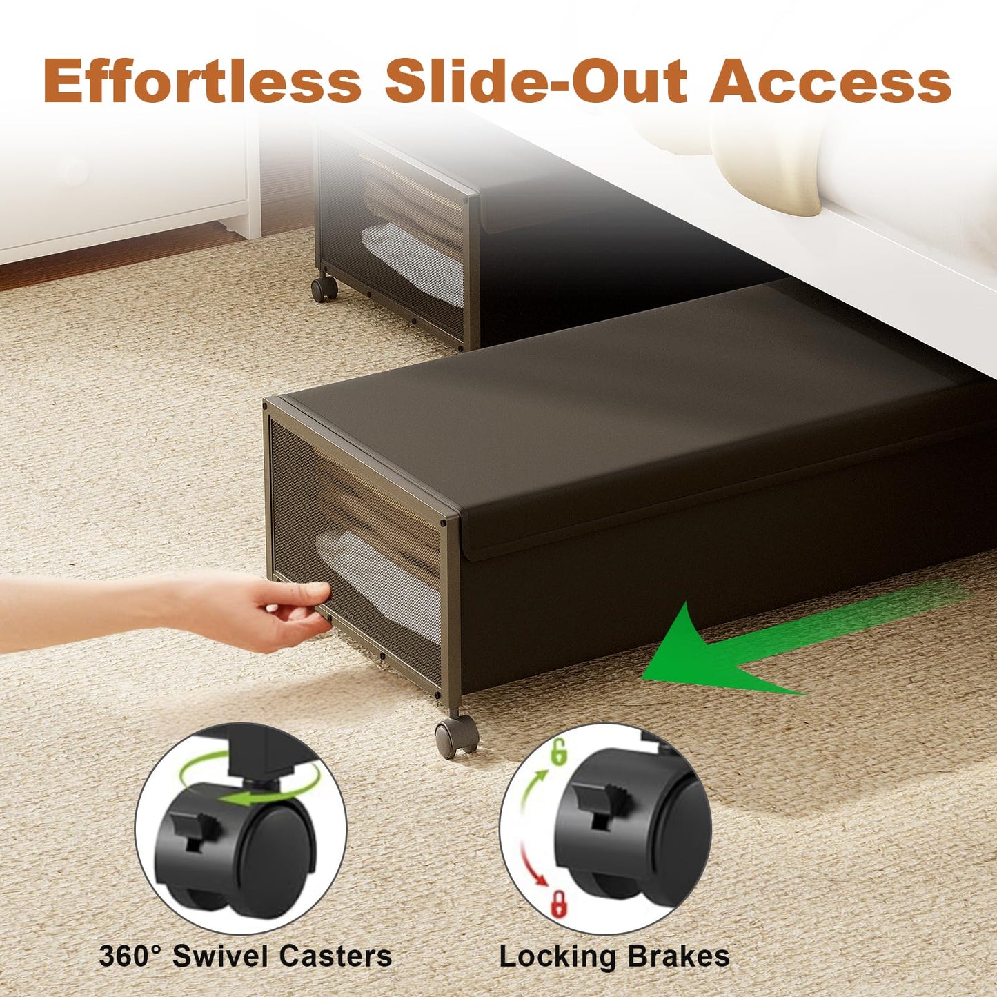 2 Pack Under the Bed Storage Containers,10 inch Height Under Bed Shoe Storage,31inch Long Underbed Storage with Wheels,Large Rolling under bed Clothes Storage Drawers with Lid for Dorm Tall ,Black