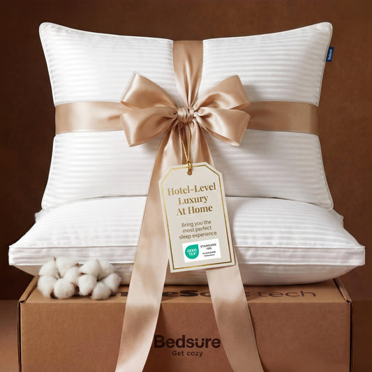 Bedsure Bed Pillows Queen Size Set of 2, Hotel-Quality Down Alternative Gusseted Pillows, PureWoven 100% Cotton Shell, Dual Chamber Construction for Fluffy Support, Ideal for Back & Stomach Sleepers