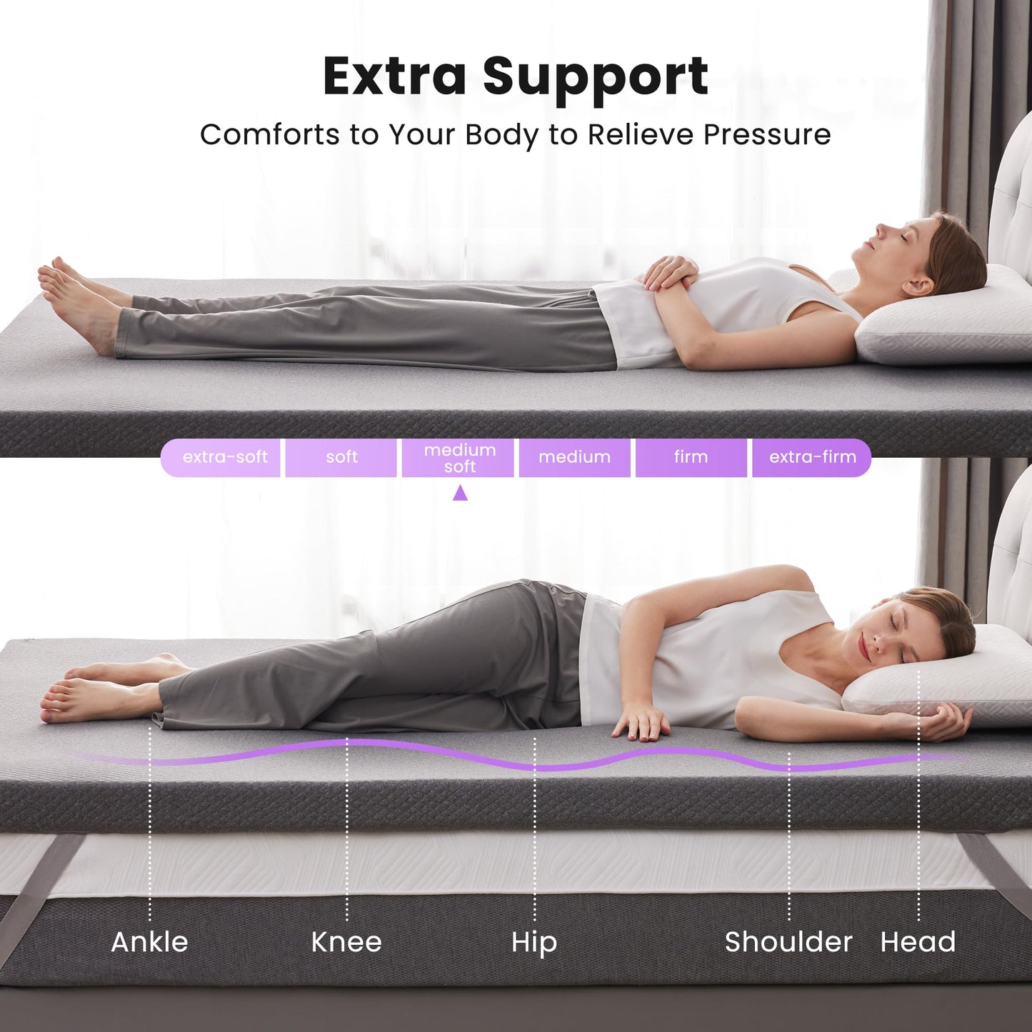 SINWEEK 2 Inch Gel Memory Foam Mattress Topper Twin Size, Ventilated High Density Pad for Back Pain, Bed Topper with Removable Soft Cover, CertiPUR-US Certified,Grey