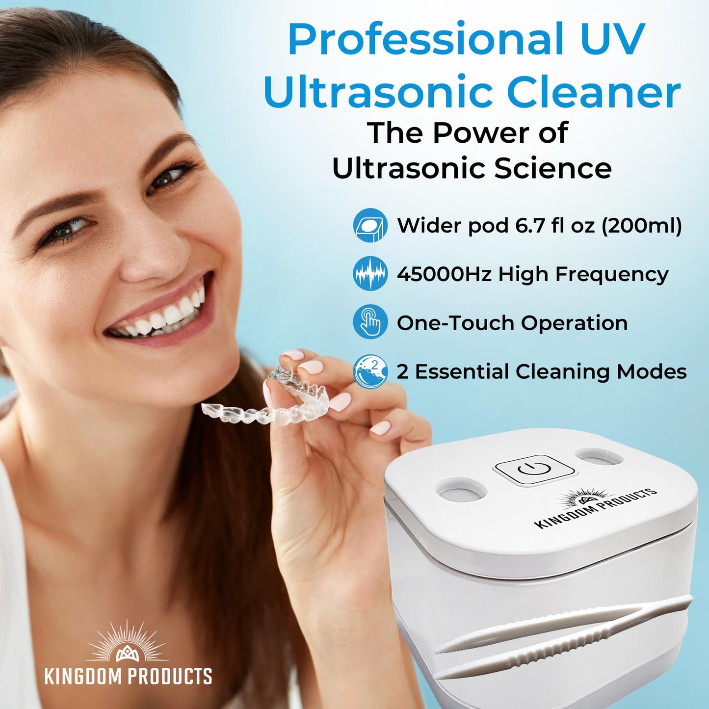 Ultrasonic Retainer Cleaner - Denture Cleaner Machine for All Dental Appliances - Mouth Guard Cleaner with Wider Capacity of 6.7 Fl Oz (200ML), 25W 45kHz - Cleans Effectively Restores Shine