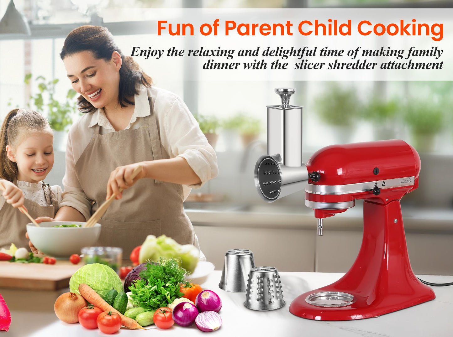 Stainless Steel Slicer Shredder Attachment for Kitchenaid Mixers, Cheese Grater & Vegetable Salad Maker Accessories, Dishwasher Safe