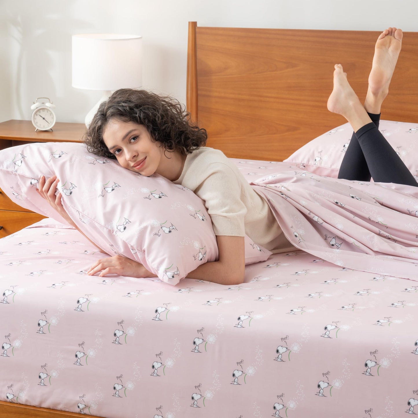Berkshire Blanket Peanuts® Kids Sheet Set Queen Size - 4 Pieces,Cute Character Snoopy Printed Soft Microfiber Bed Sheets,Peanuts Make A Wish Spring Pink