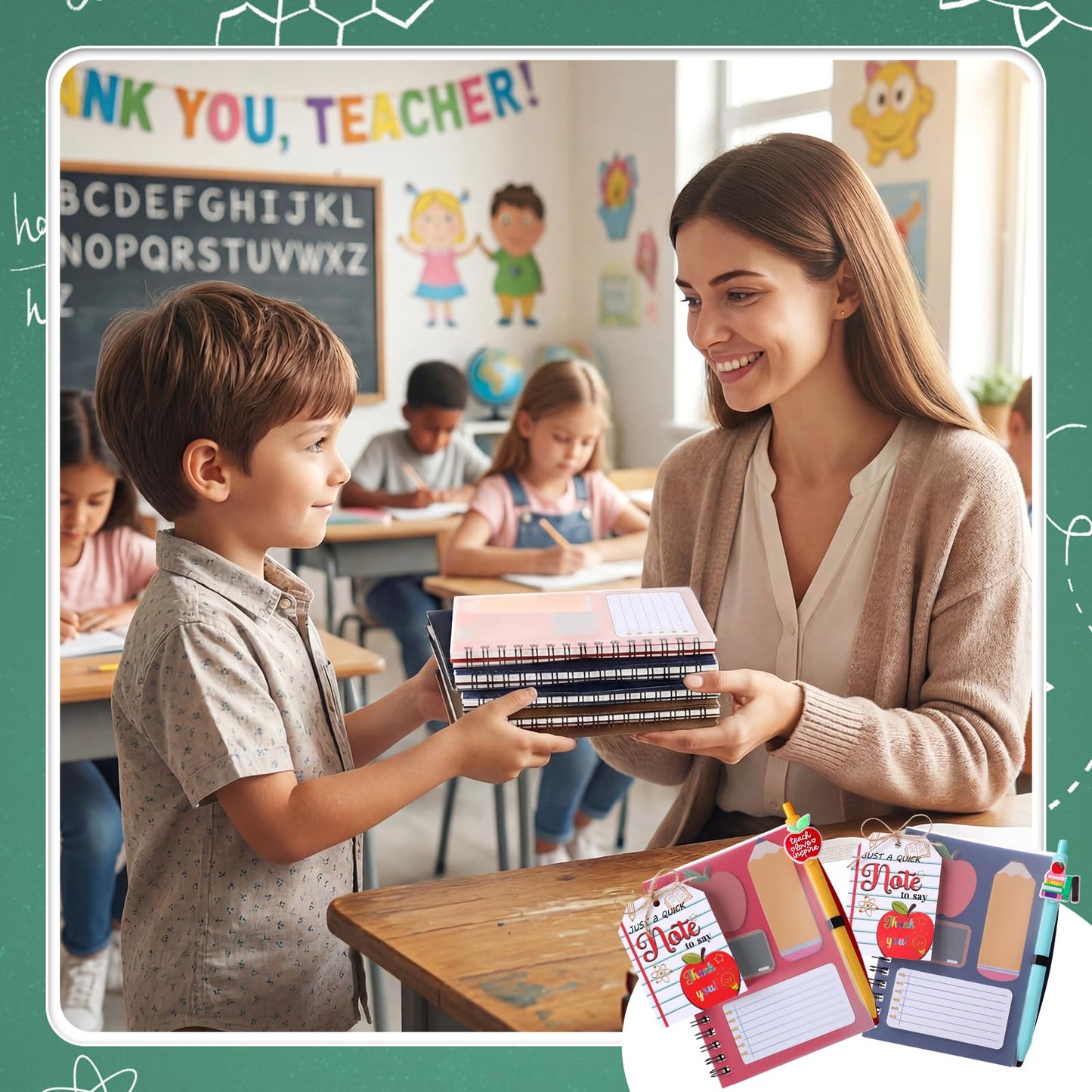 Crtiin 24 Sets Back to School Teacher Gifts Bulk, Spiral Notebooks with Sticky Notes Pens Gift Bags First Day of School Appreciation Stationery Set for Teacher Classroom Office Supplies