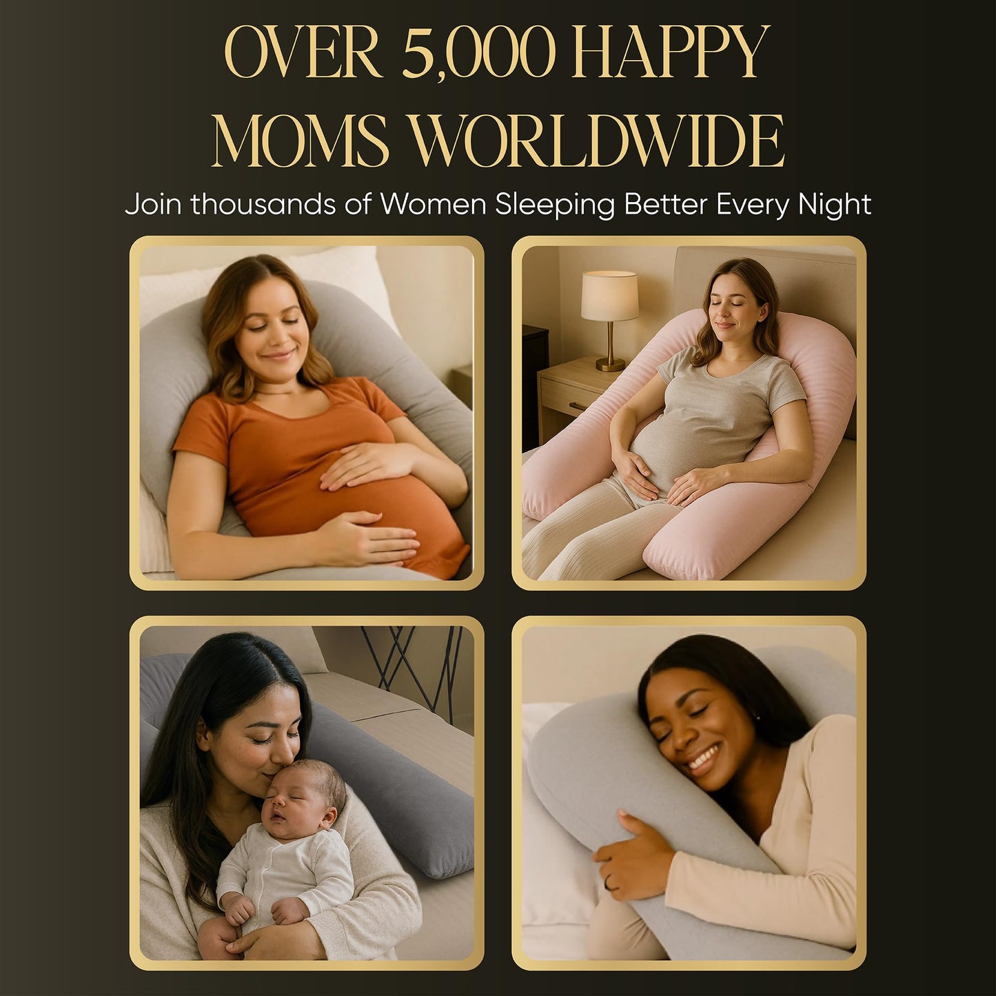 U-Shaped Pregnancy Pillow – 100% Cotton Cover, Full Body Maternity Support for Belly, Back and Legs – Bonus Eye Mask and Gift Box (Light Grey)