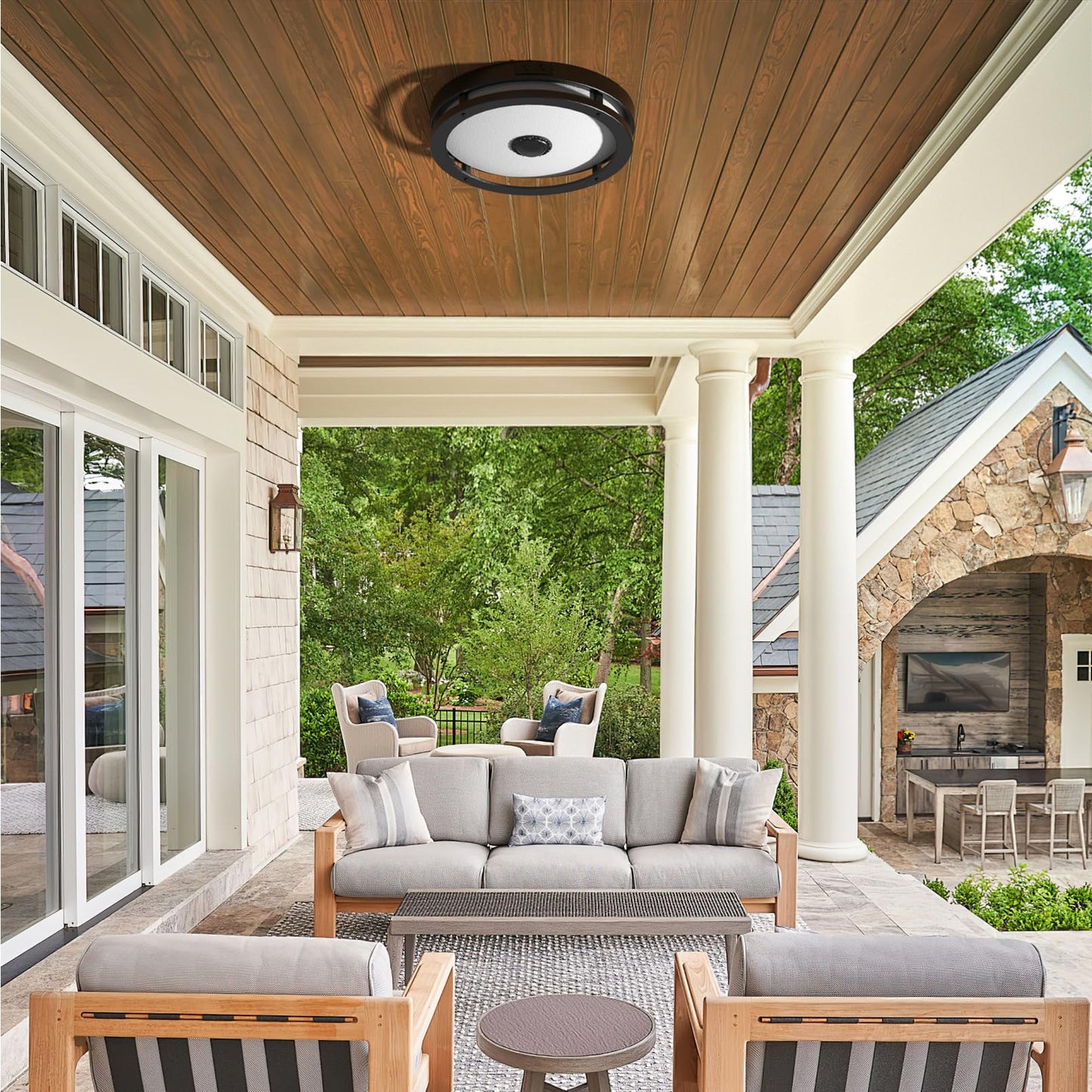 Slypadan Outdoor Motion Sensor Flush Mount LED Light, 12" Dusk to Dawn Porch Modern Black Exterior Light, Ceiling Light Fixture for Farmhouse Garage Entry
