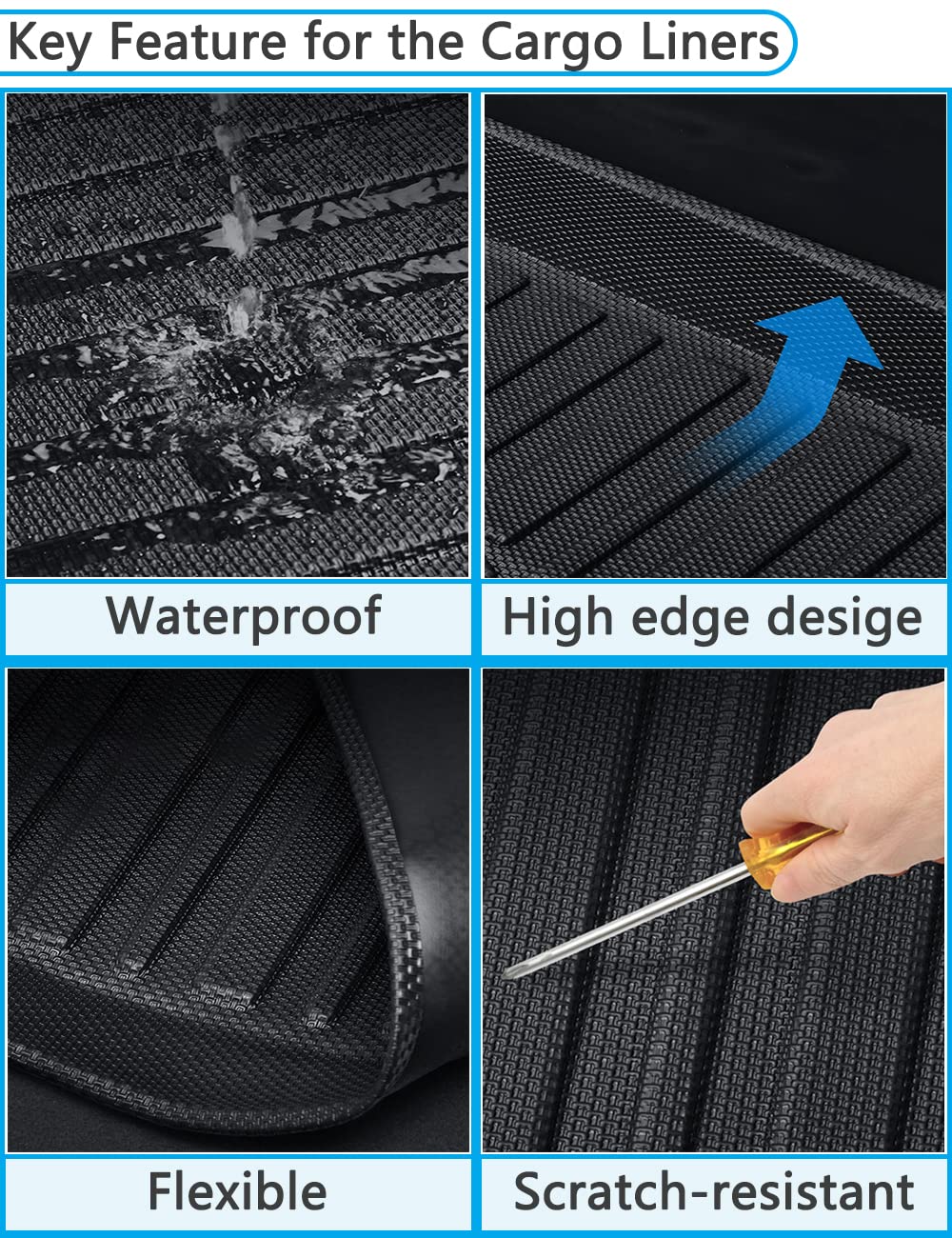 All Weather Rear Cargo Liners Trunk Tray Mats Protector Custom Compatible with 2013 2014 2015 2016 2017 Honda Accord, 3D Waterproof Durable Odorless Flexible Black TPO Accessories