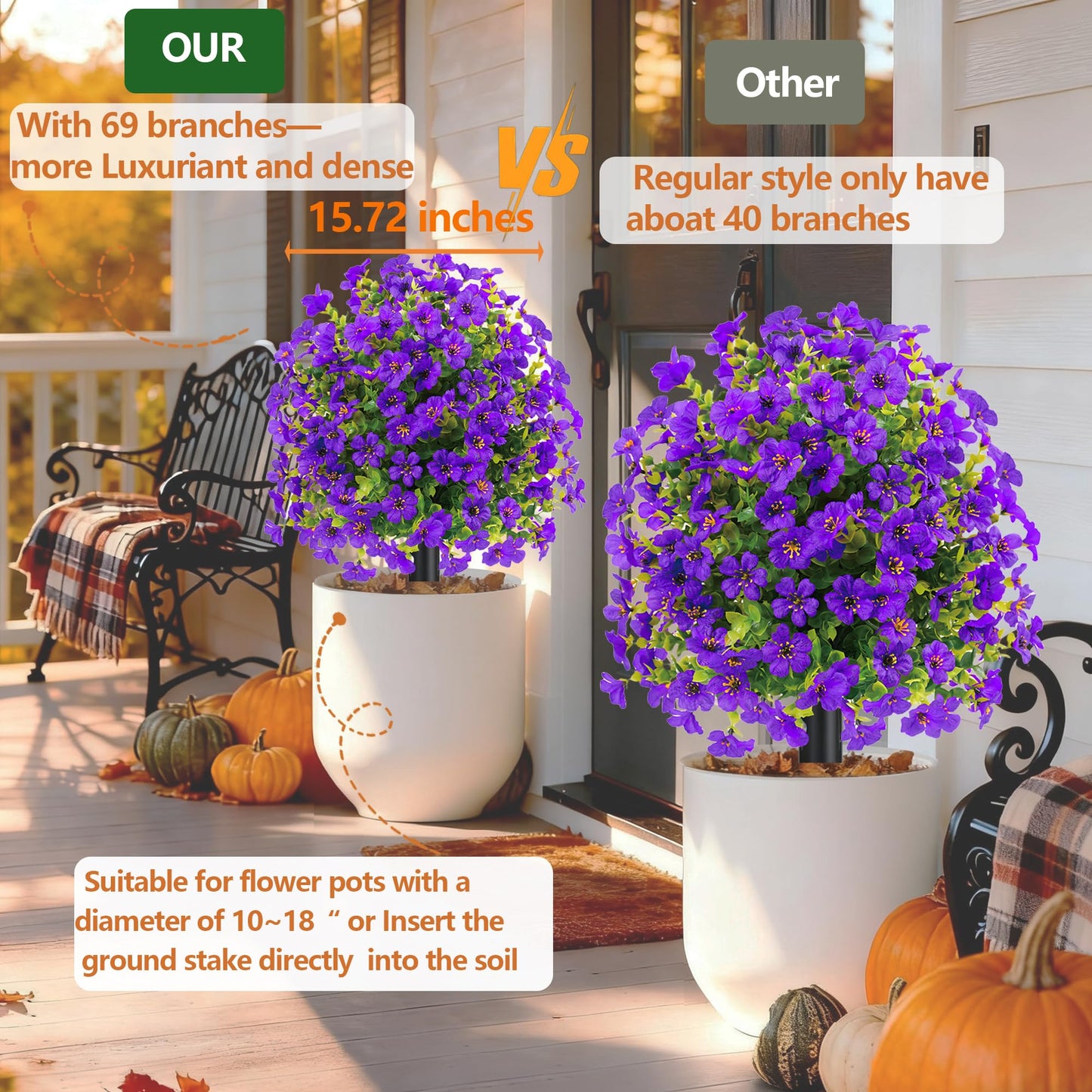 23" Set of 2 Spring Artificial Boxwood Topiary Ball Trees with Spikes,UV Resistant Fake Outdoor shrubs with Violet Flowers, Realistic Faux Plants Bushes for Garden Porch Yard Patio(Purple)