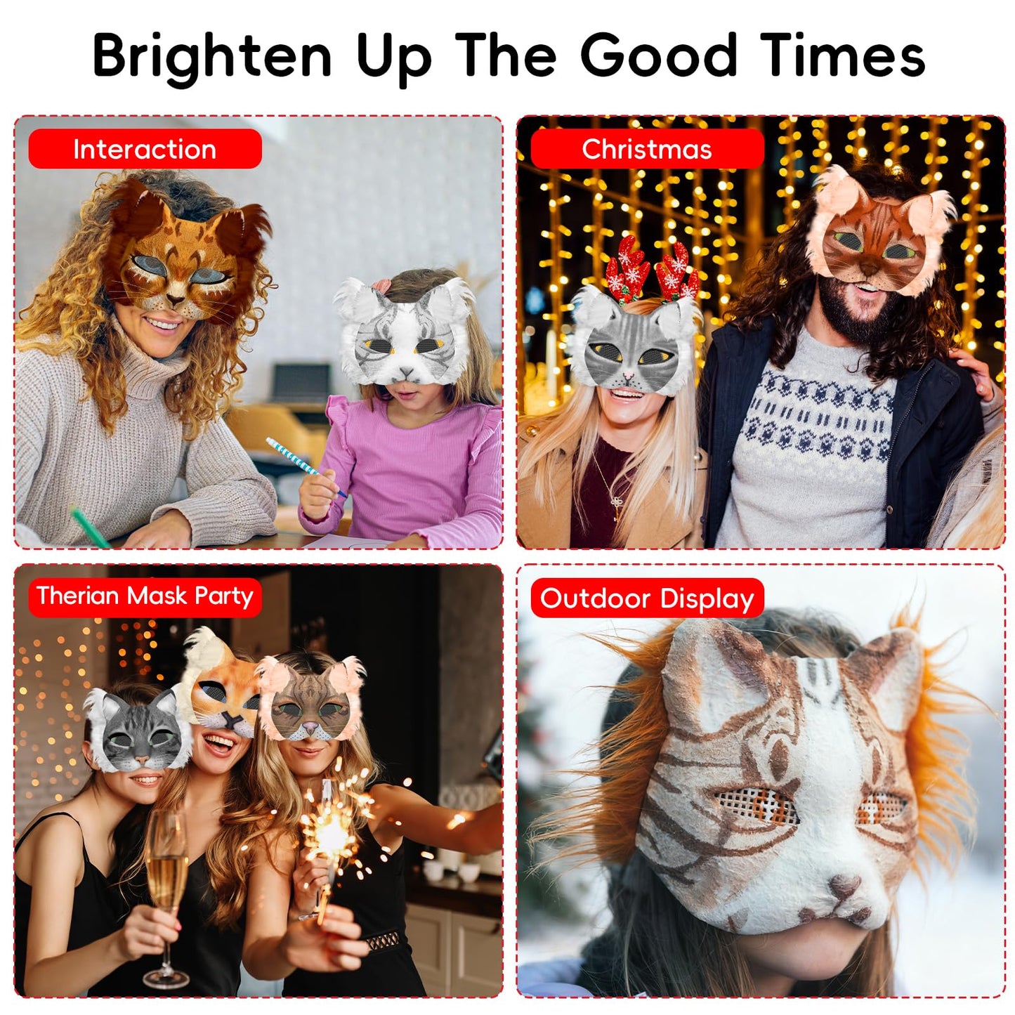 Blurap 111 PCS Therian Mask Kit Cat Masks Halloween Furry Mask Kit Blank Cat Masks for Hallowen Christmas Masquerade Cosplay Party (DIY-A)
