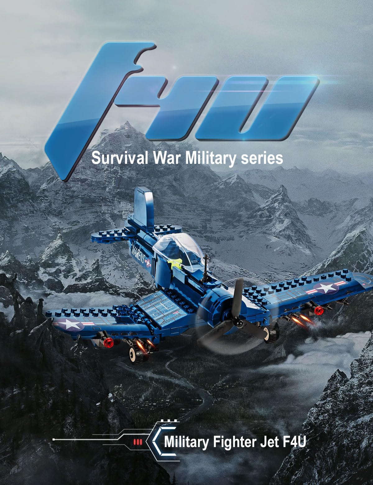 SEMKY Military Fighter Jet F4U WW2 Fighter Aircraft Jet Corsair Air Force Building Block Set (440 Pieces) -Building and Military Toys Gifts for Kid and Adult