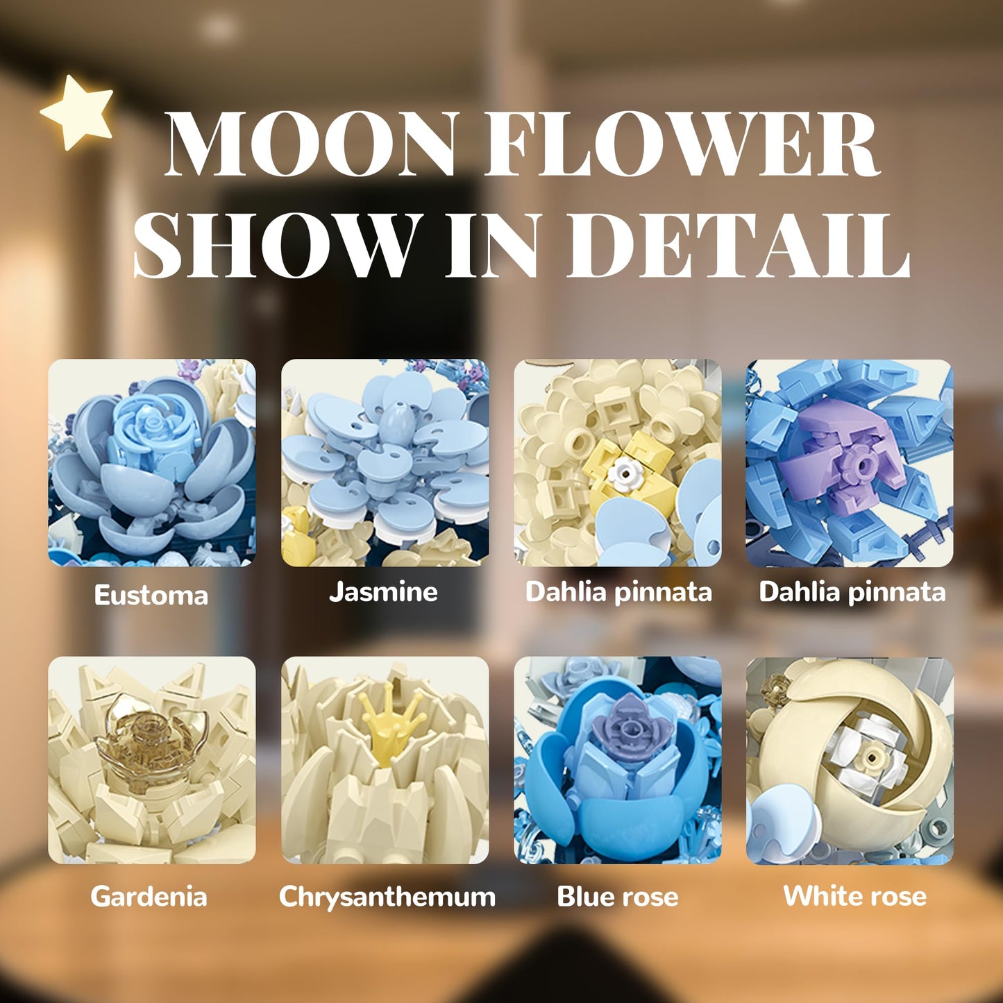 Nayihoop Moon Flower Building Set Botanical Collection Blossom for Wall Decor -934pcs