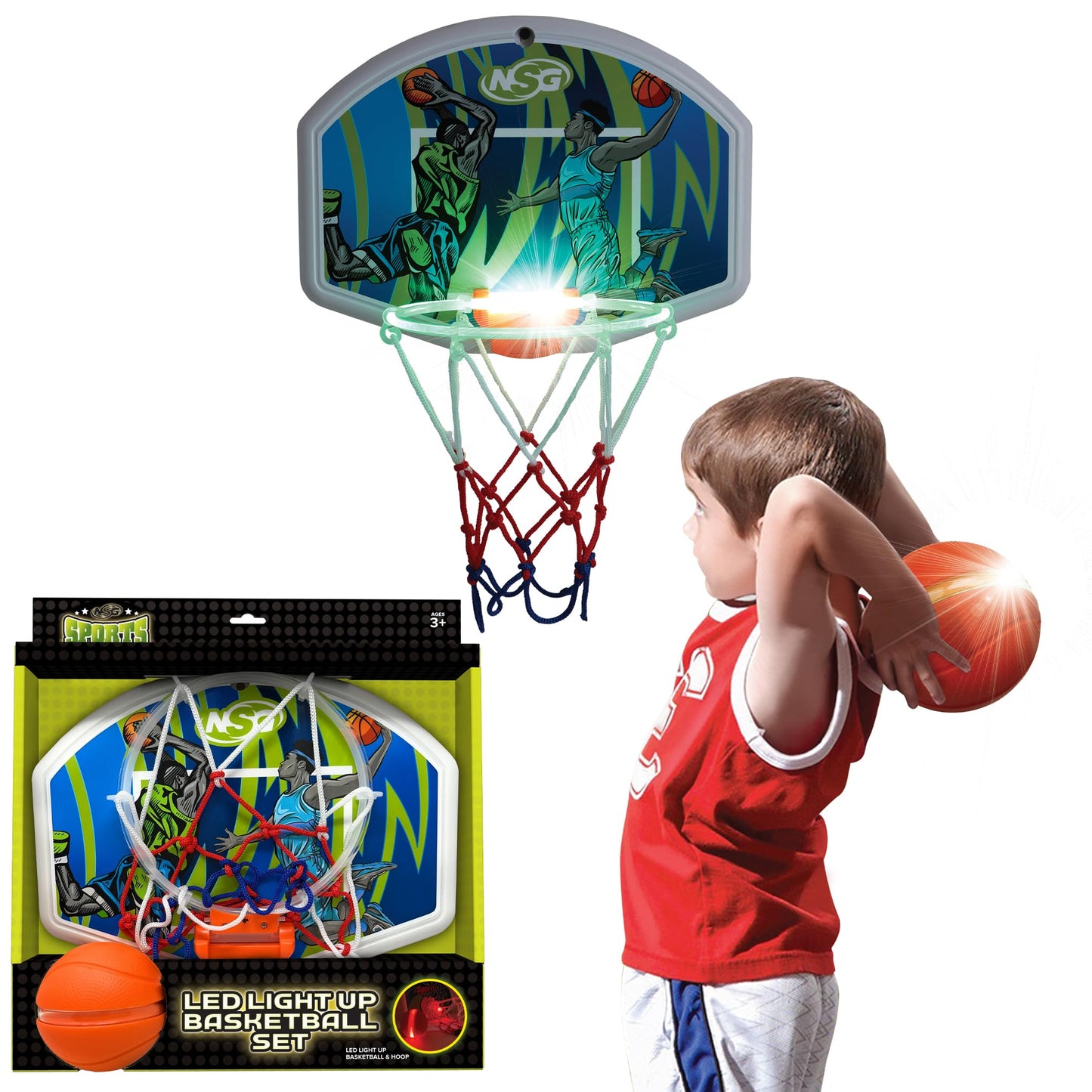 NSG LED Light-Up Basketball Hoop Set - Fun Indoor & Outdoor Play for Kids and Adults - Durable & Portable for Day or Night Games, Ages 4 & Up