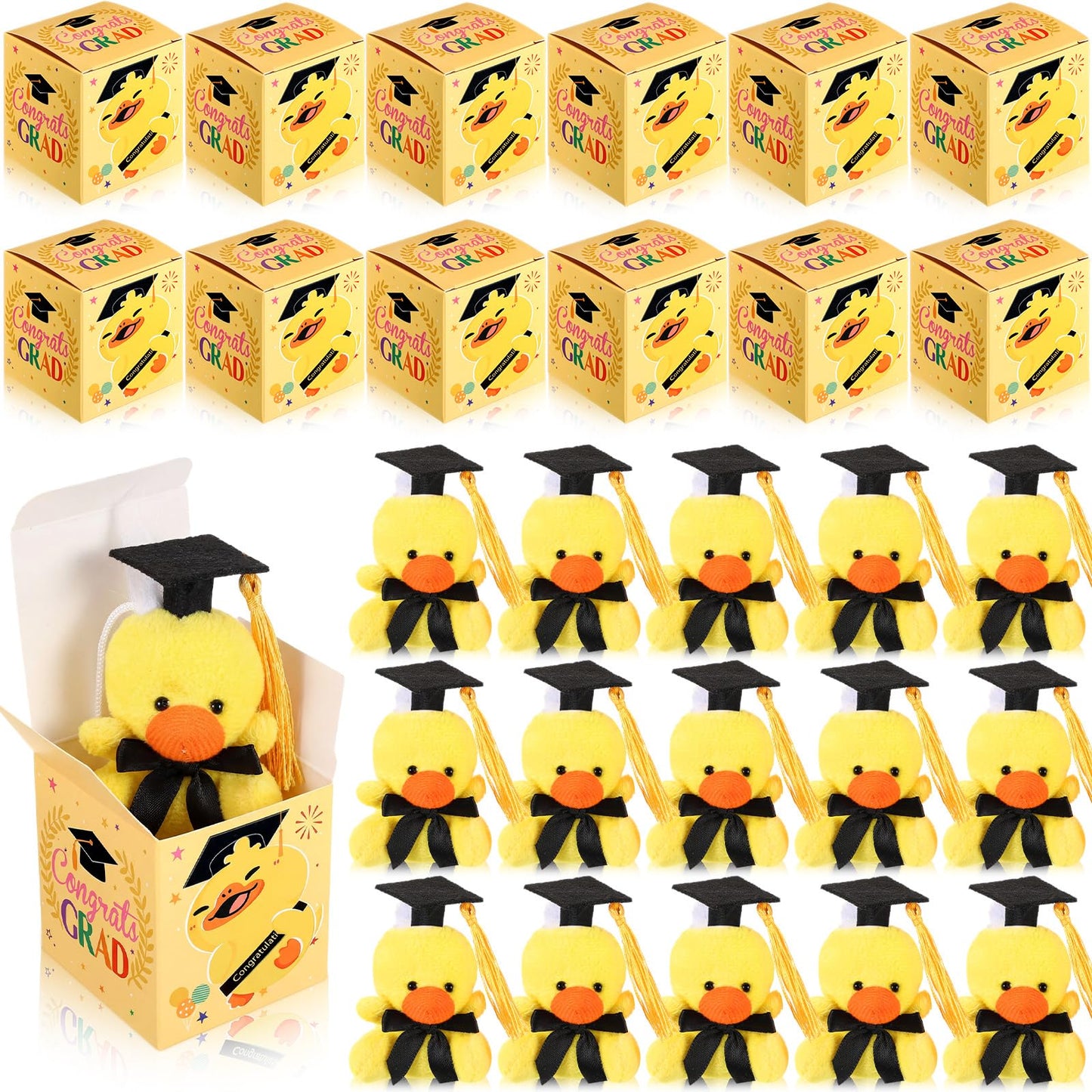 Trnayi 24 Set Mini Graduation Stuffed Duck with Gifts Box Graduation Stuffed Animal Keychain with Cap Gift Set for 2026 Graduations Party Graduations Decoration Prize Exchange Gift