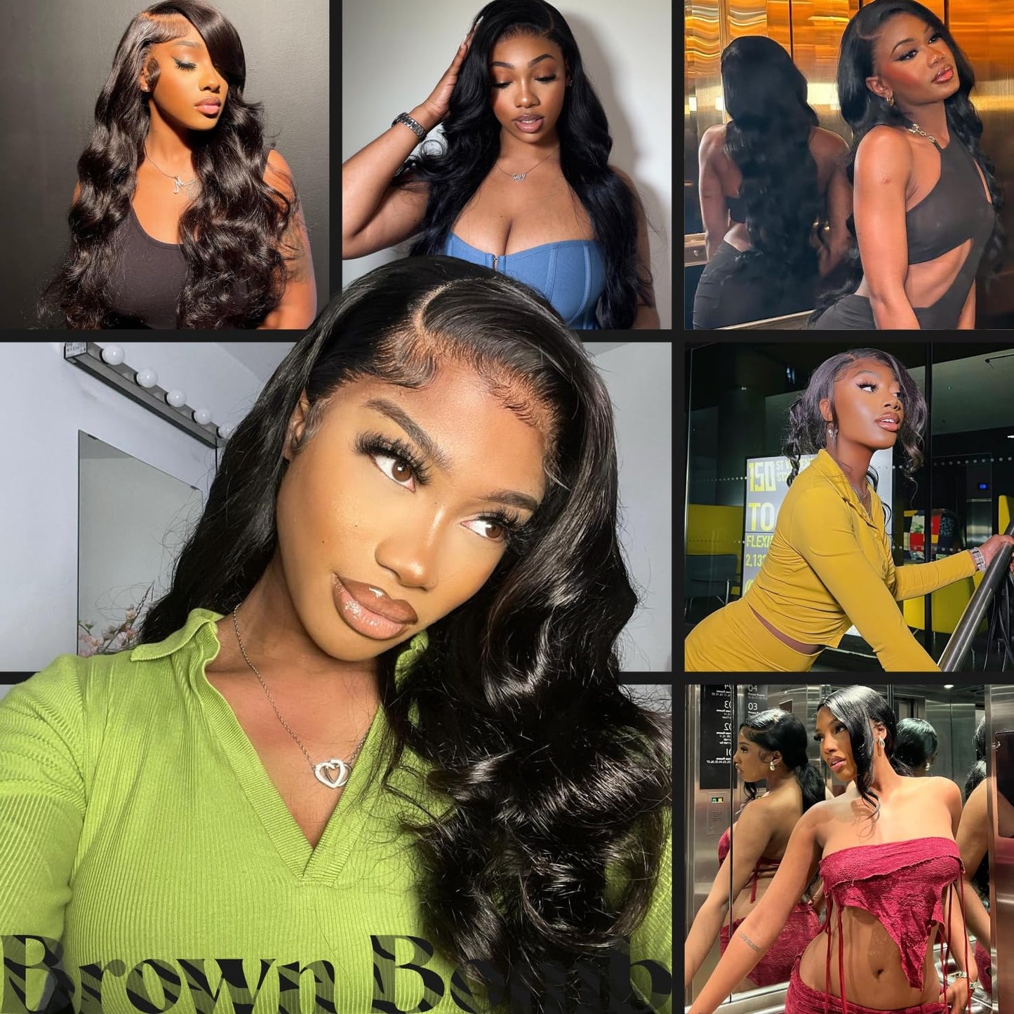 BrownBomb Bombshell Body Wave Wig, Synthetic Lace Front Wig Pre Plucked Glueless Ready to Wear, 13X5X1 Side Part HD Lace Wigs for Women 24inch, 1B Jet Black Wig Human Hair Luster