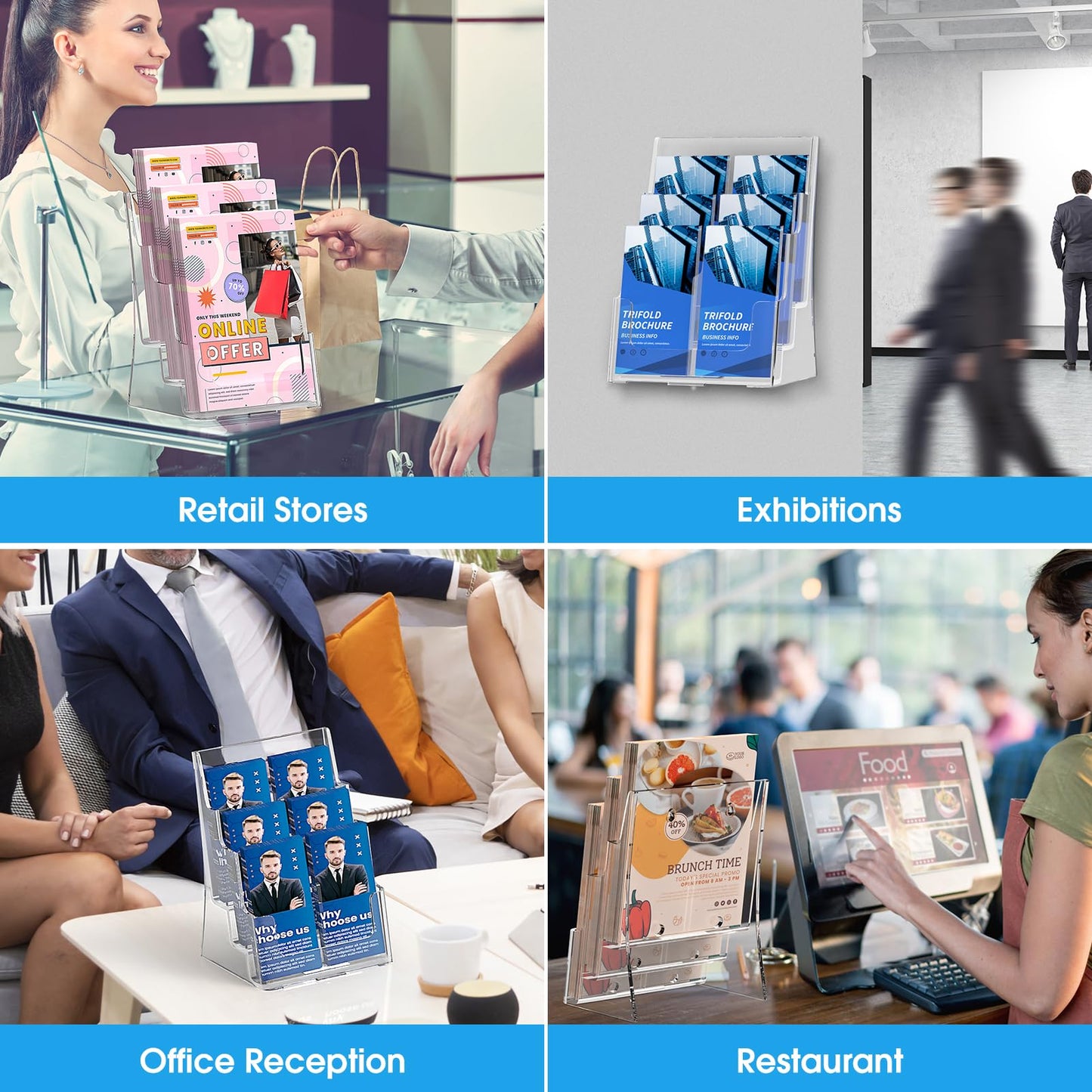 KTRIO Acrylic Brochure Holder 8.5x11 Inch, 3 Tier Literature Display Stand Clear Magazine Holder with Removable Divider for 4-inch Pamphlet, Flyers, Trifold Booklet, Wall Mount & Countertop, 2 Pack