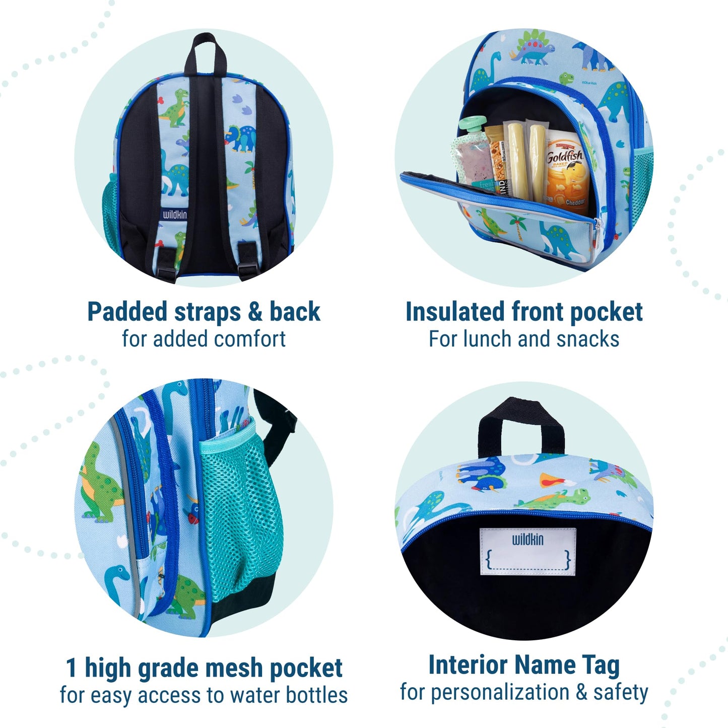 Wildkin 12-Inch Kids Backpack – Lightweight, Durable, Padded Straps – Ideal for Daycare, Preschool & Travel - Dinosaur Land