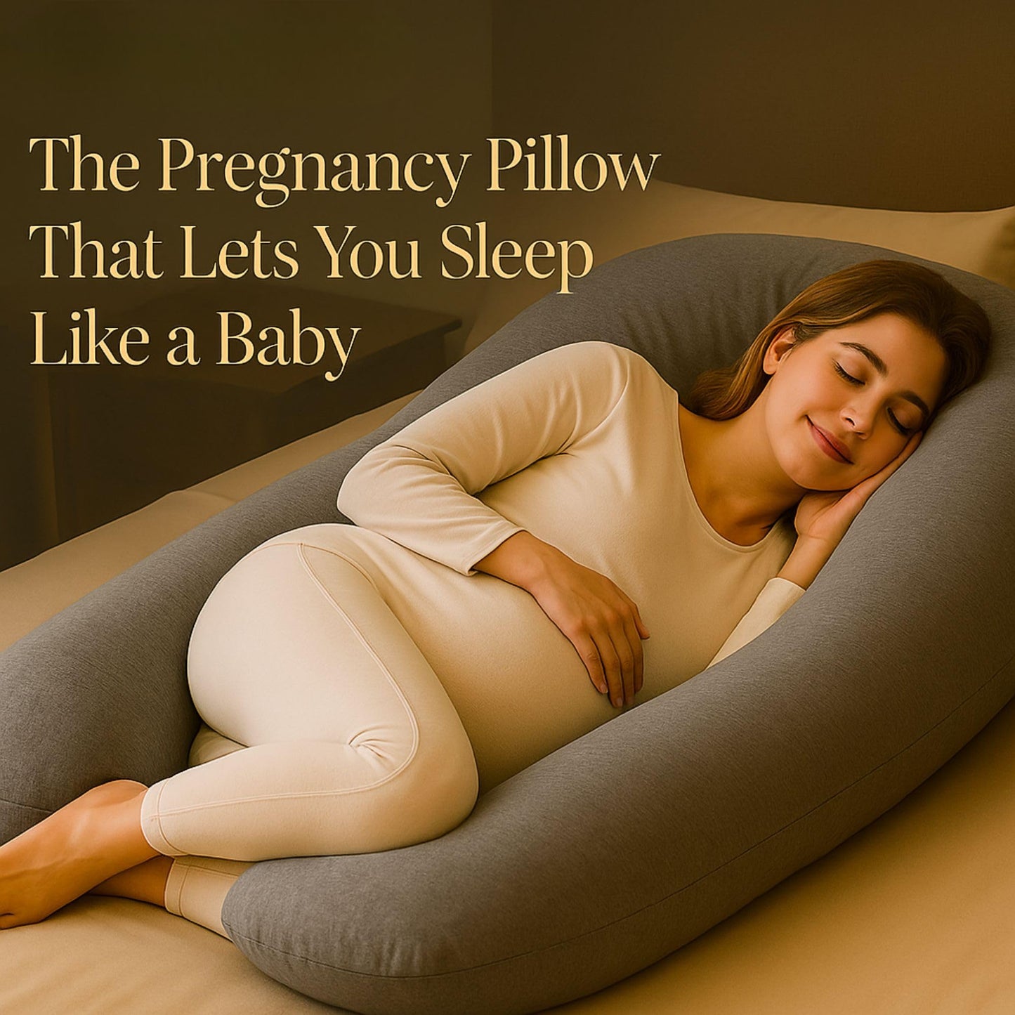 U-Shaped Pregnancy Pillow – 100% Cotton Cover, Full Body Maternity Support for Belly, Back and Legs – Bonus Eye Mask and Gift Box (Light Grey)