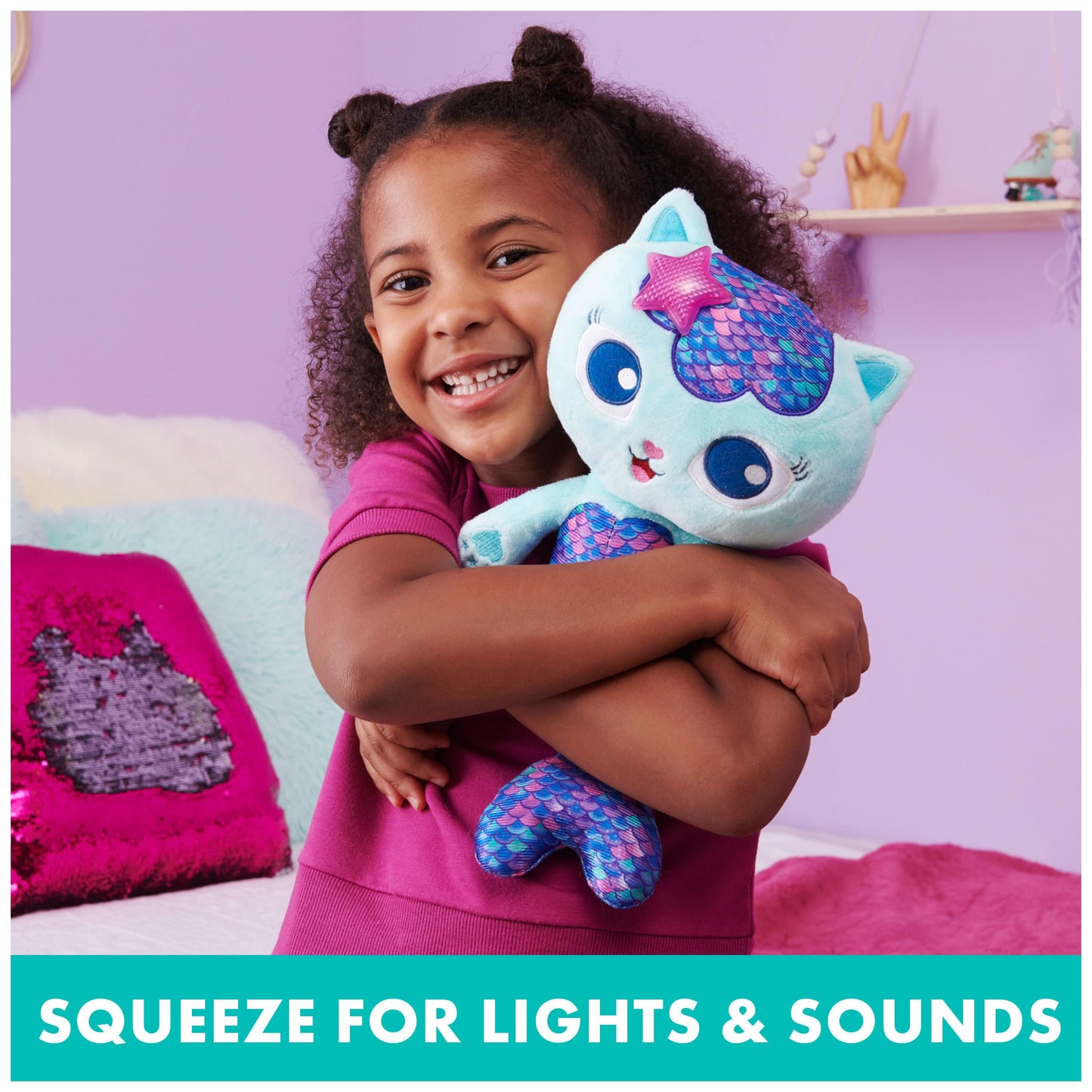 Gabby’s Dollhouse, 14-inch Interactive Talking Mercat Plush Kids Toys with Lights, Music and Phrases Stuffed Animals for Girls and Boys Ages 3 and up