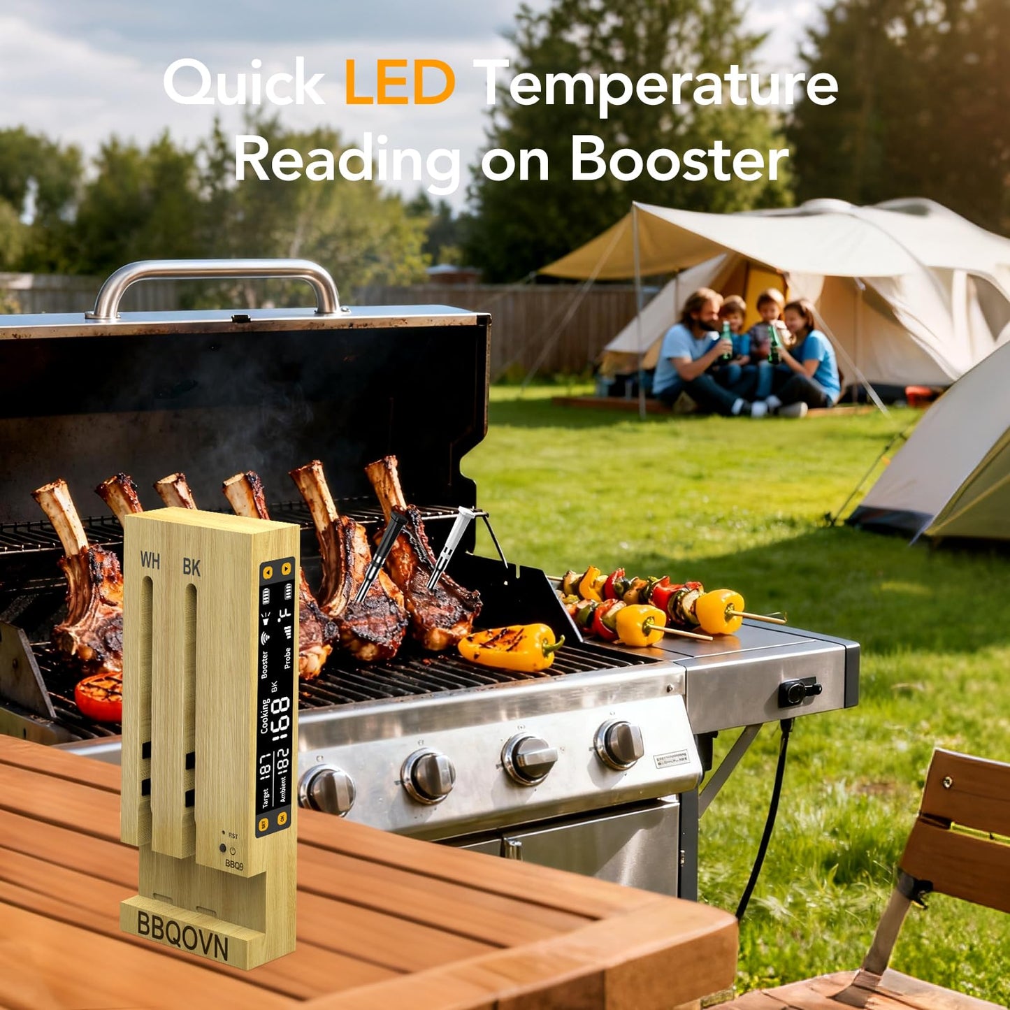 Btclink WIFI Wireless Meat Thermometer Unlimited Range 7 NIST Certified Accuracy Sensors Sub-1G(10X Stronger than Bluetooth)APP&Magnetic Smart Digital Base for BBQ,Oven,Smoker,Grill (2, black, small)