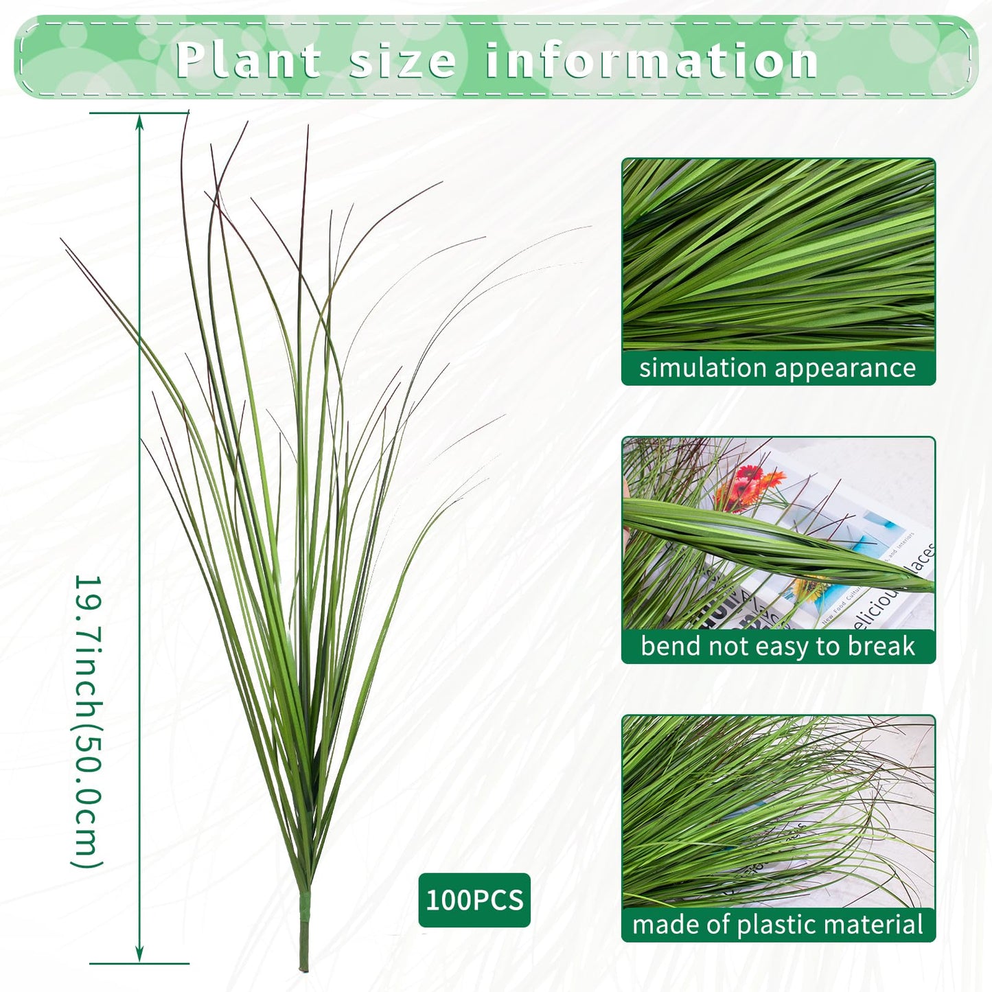 LUZOGA 100Pcs Artificial Grass Plants Outdoor Faux Shrubs Wheat Grass Green Onion Grass Artificial Greenery Tall Stems for Indoor Outdoor Office Home Decor（Green Red Tail）
